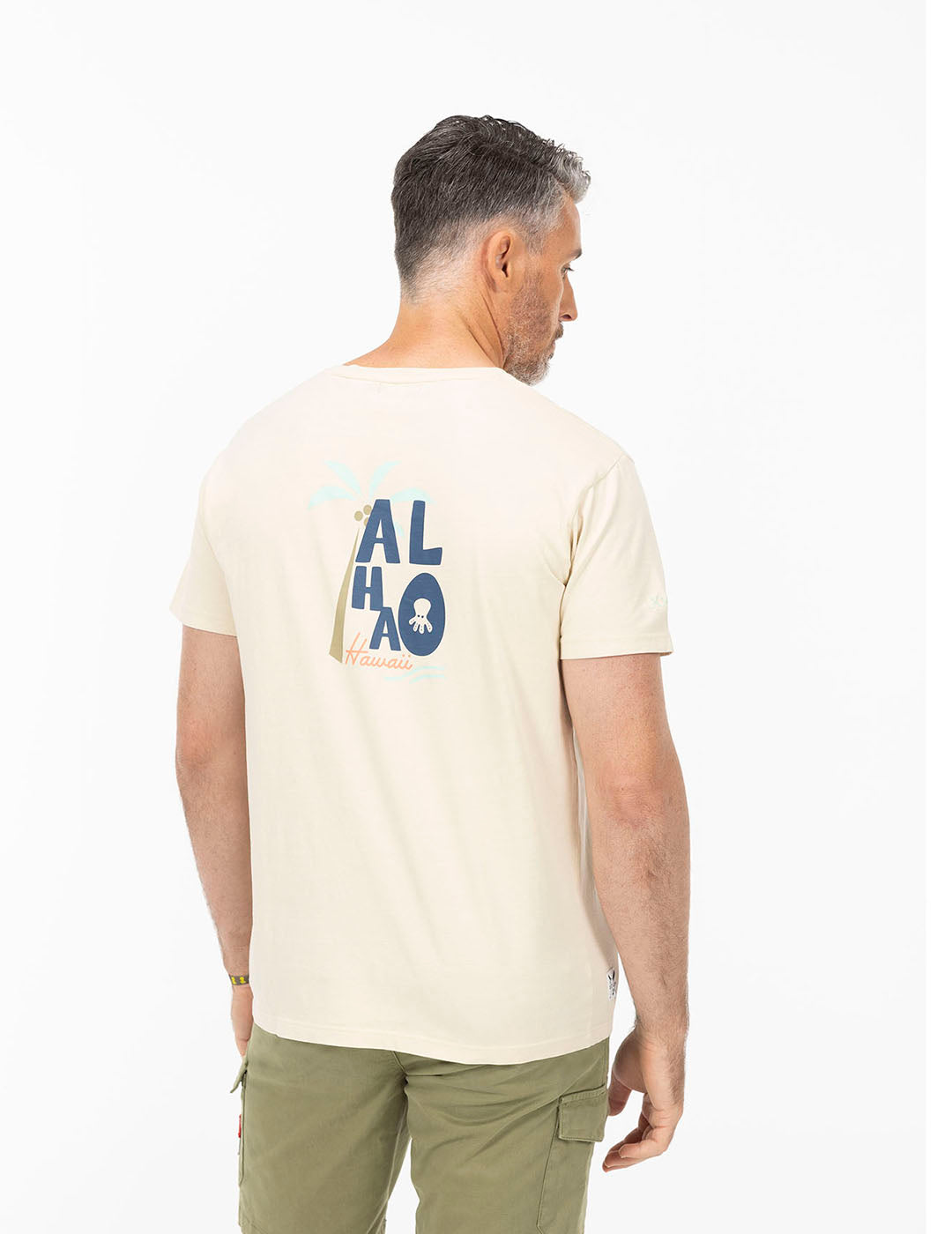 BEIGE ALOHA PRINT T-SHIRT