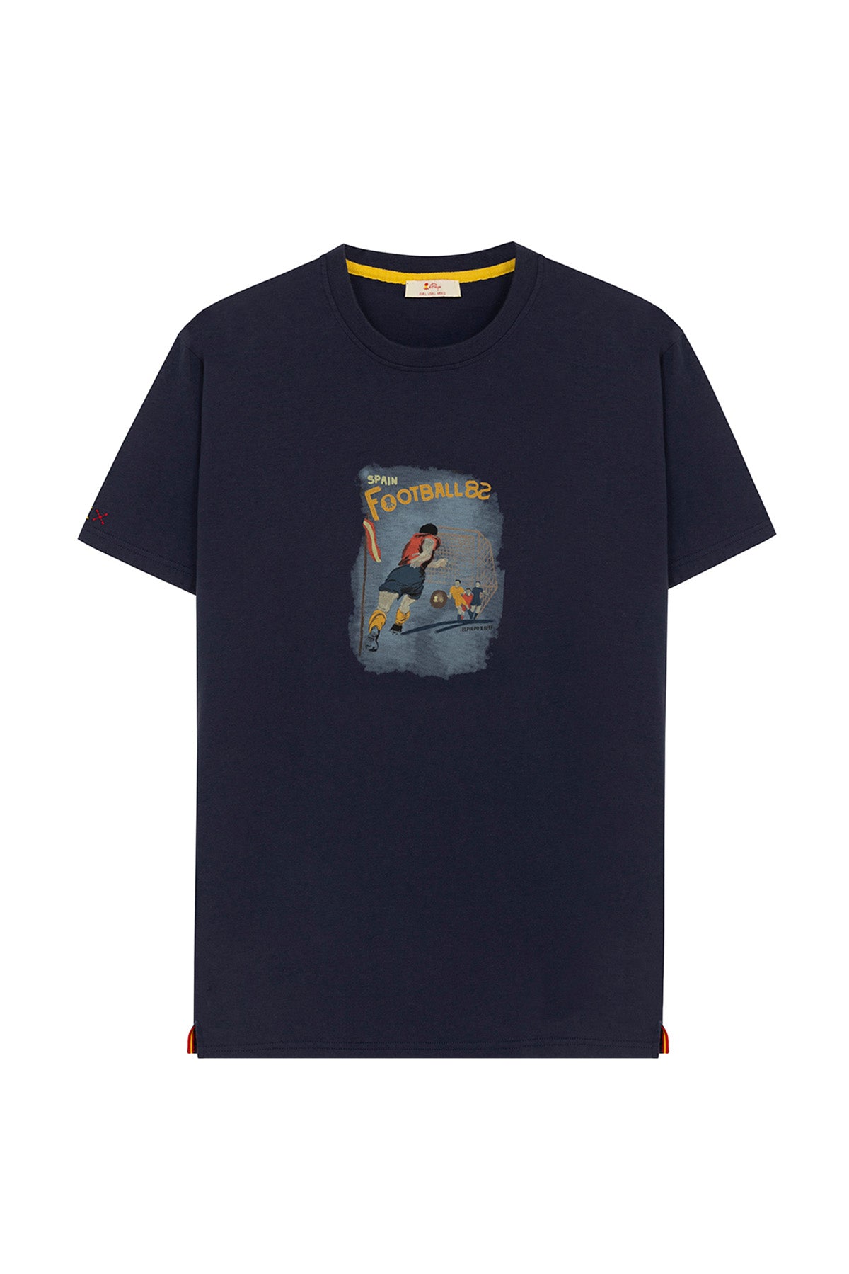 DELAVÉ NAVY BLUE FOOTBALL MATCH DRAWN PRINT T-SHIRT