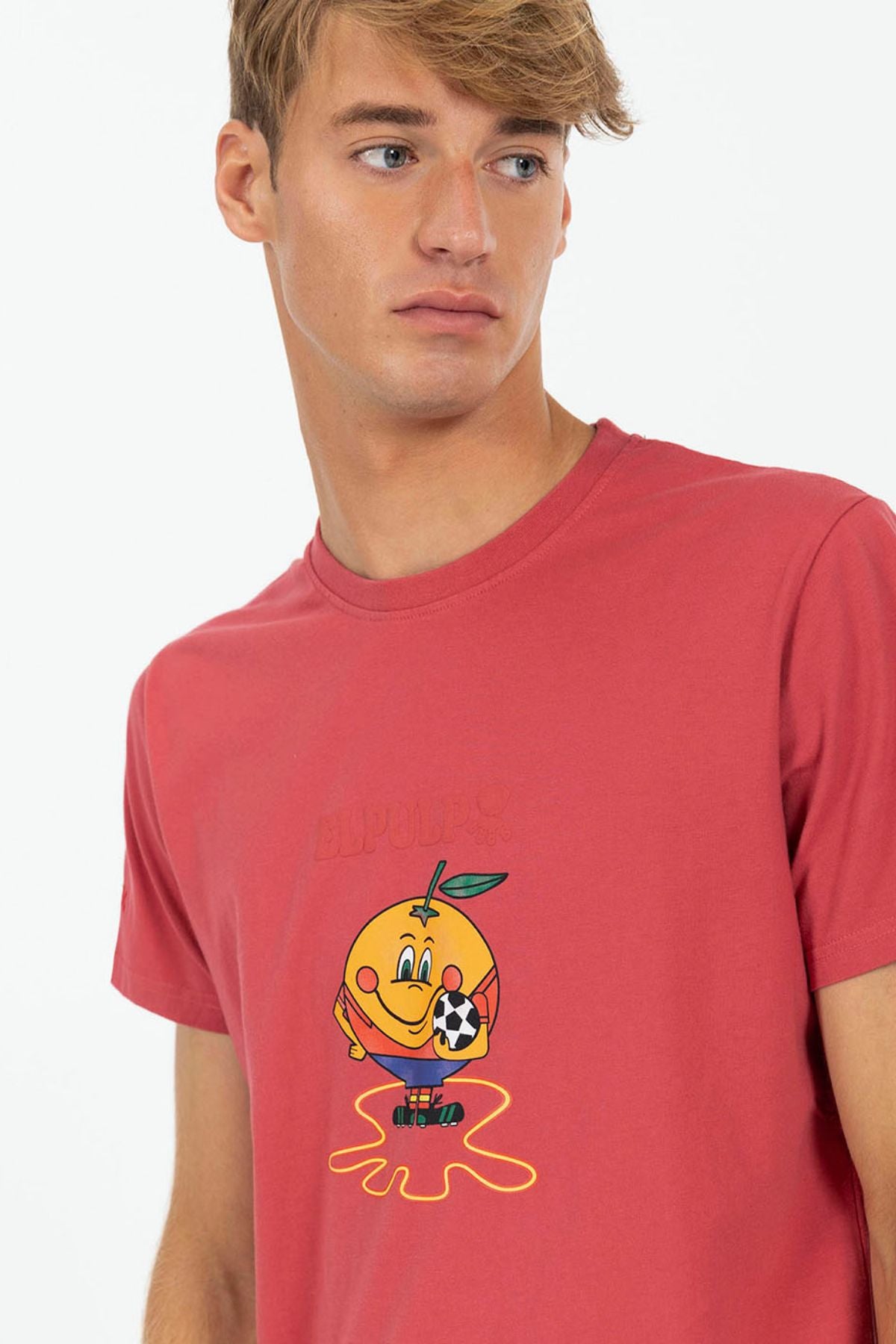 CAMISETA ESTAMPADO ELPULPO Y NARANJITO ROJO DELAVÉ