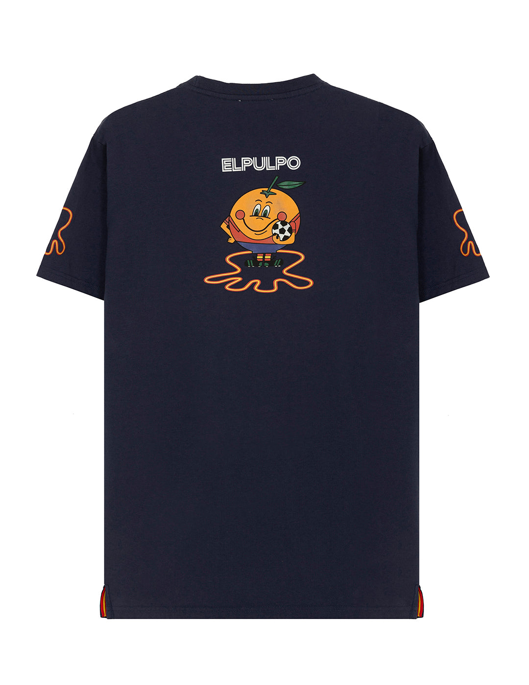 T-SHIRT DELAVÉ COM TRIPLA ESTAMPA AZUL MARINHO E LARANJA