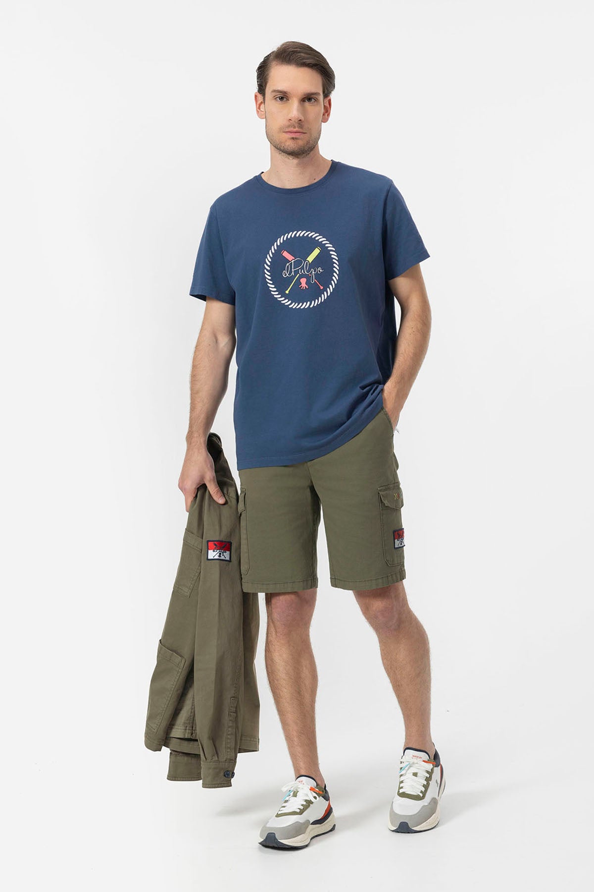 DELAVÉ NAVY BLUE ESSENTIALS OARS PRINTED T-SHIRT