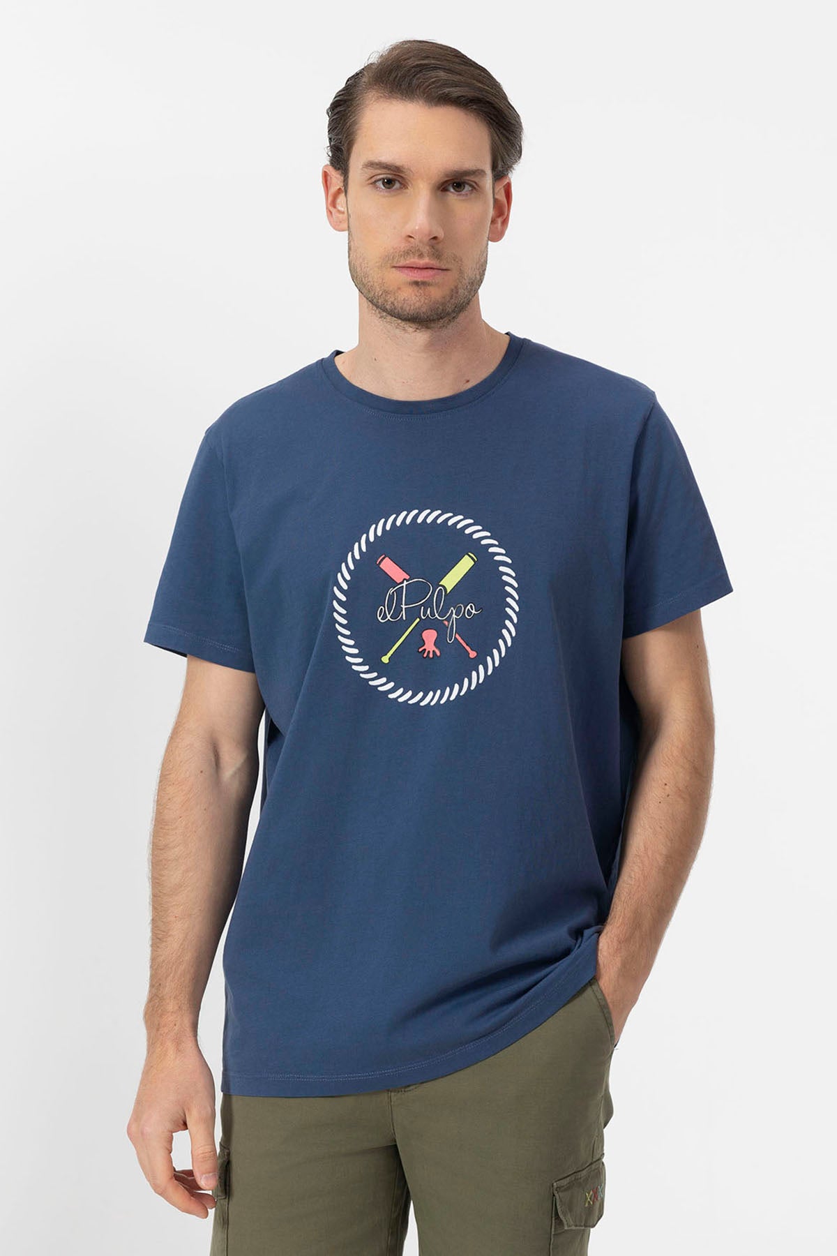 DELAVÉ NAVY BLUE ESSENTIALS OARS PRINTED T-SHIRT