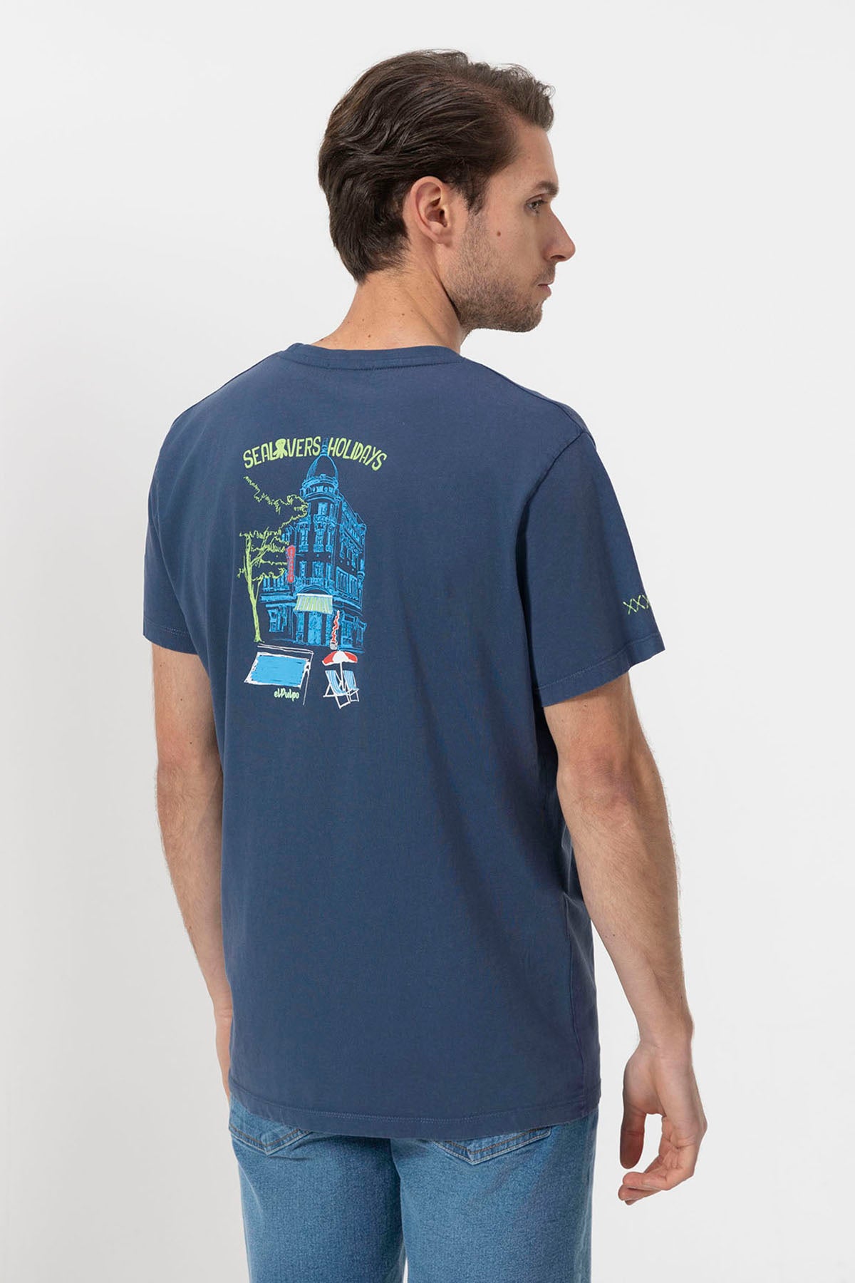 CAMISOLA DELAVÉ AZUL MARINHO SEALOVERS RESORT ESTAMPADA