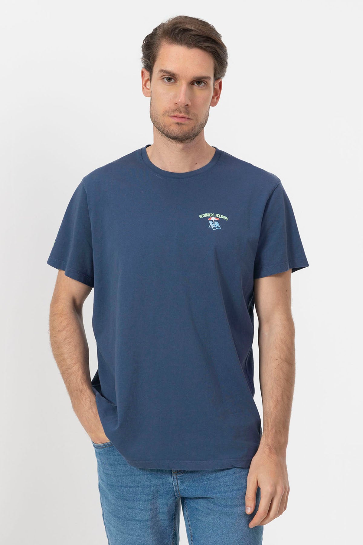 CAMISOLA DELAVÉ AZUL MARINHO SEALOVERS RESORT ESTAMPADA