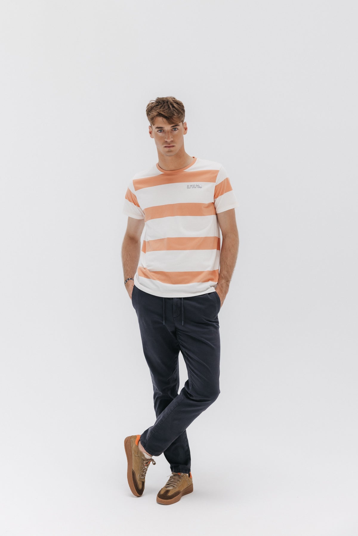CAMISETA RAYA ANCHA MELOCOTÓN