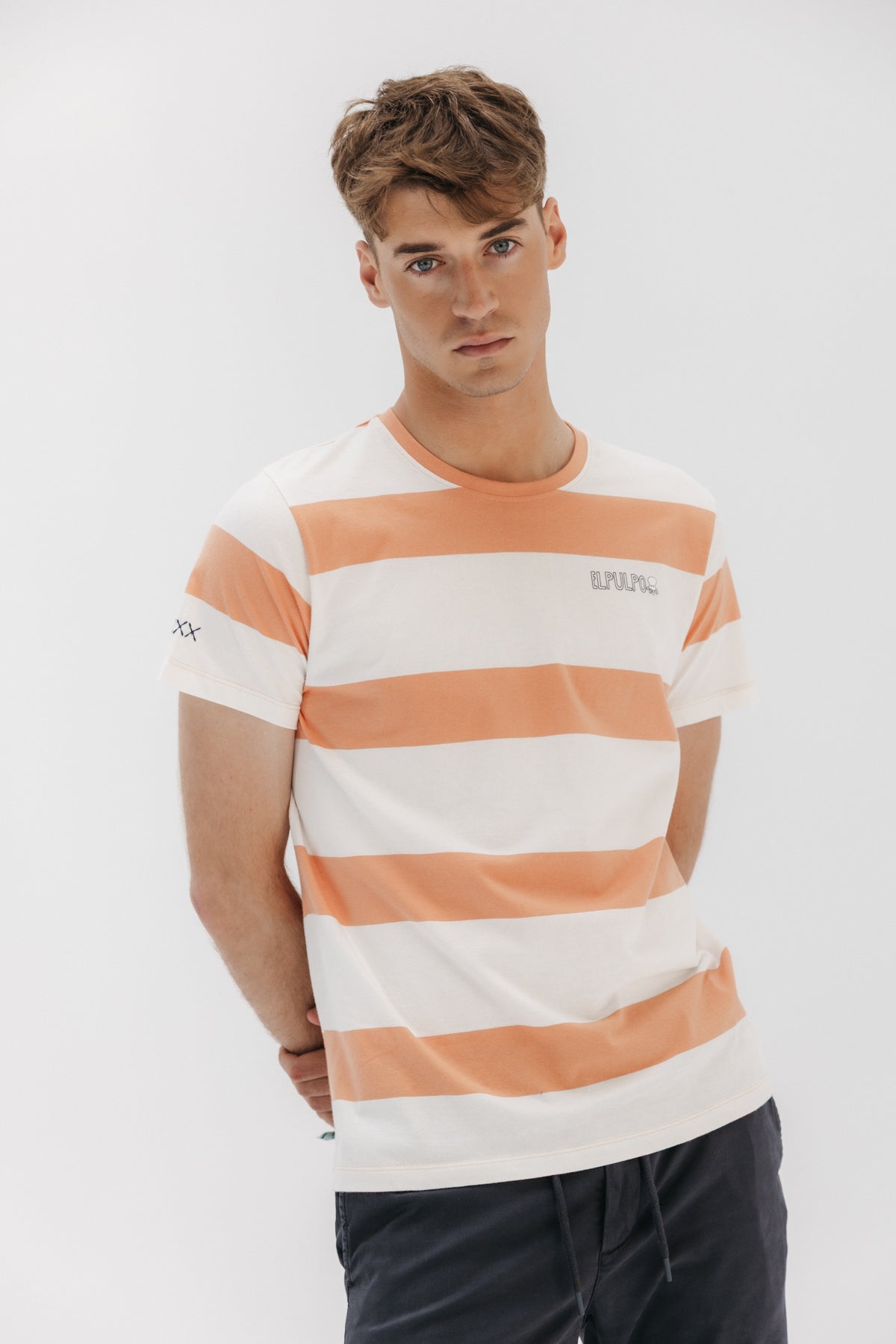 CAMISETA RAYA ANCHA MELOCOTÓN