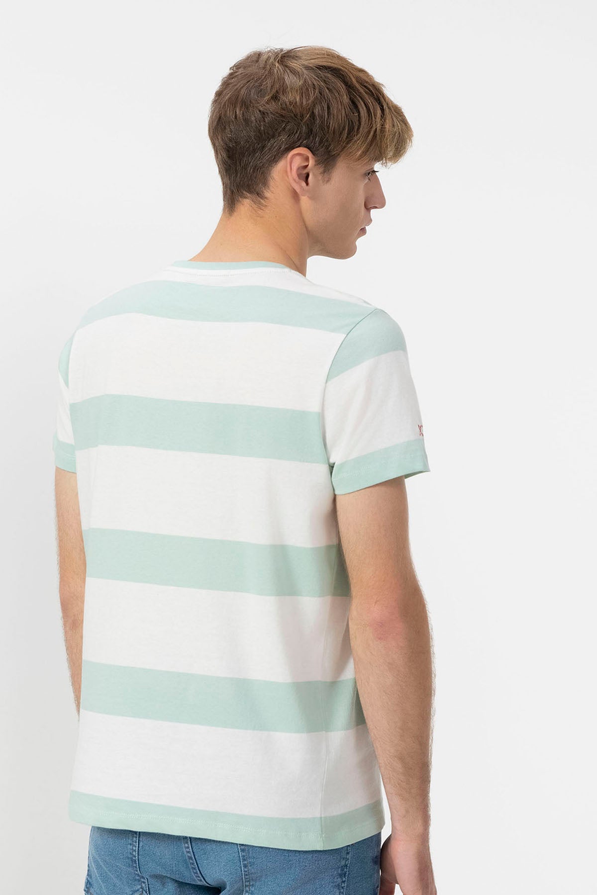 TURQUOISE BLUE WIDE STRIPED T-SHIRT