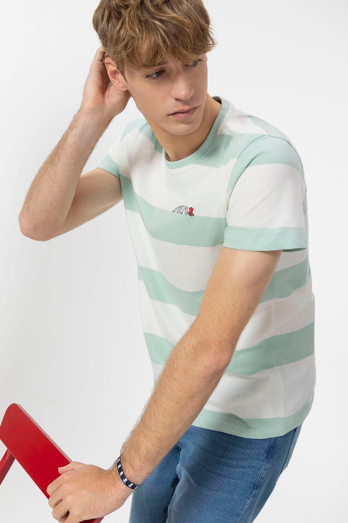 TURQUOISE BLUE WIDE STRIPED T-SHIRT