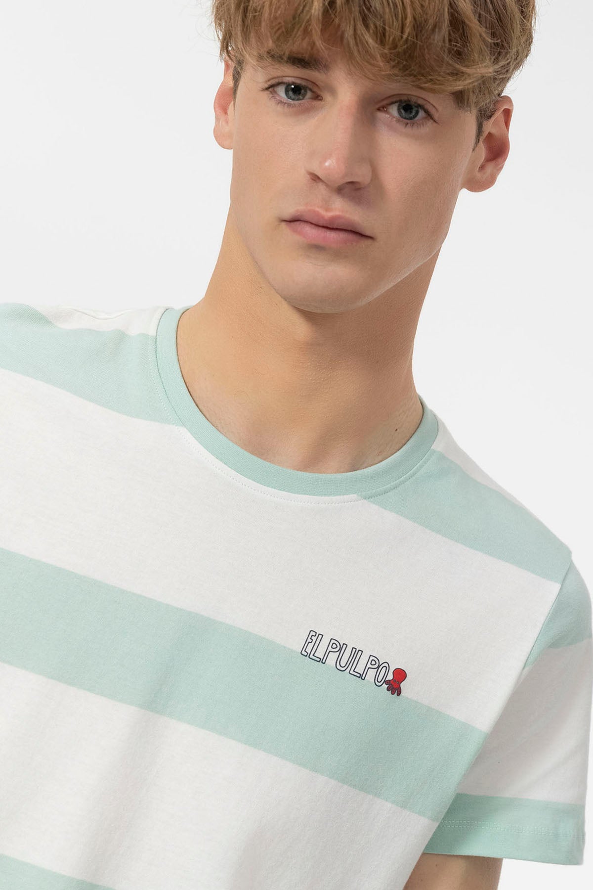 TURQUOISE BLUE WIDE STRIPED T-SHIRT
