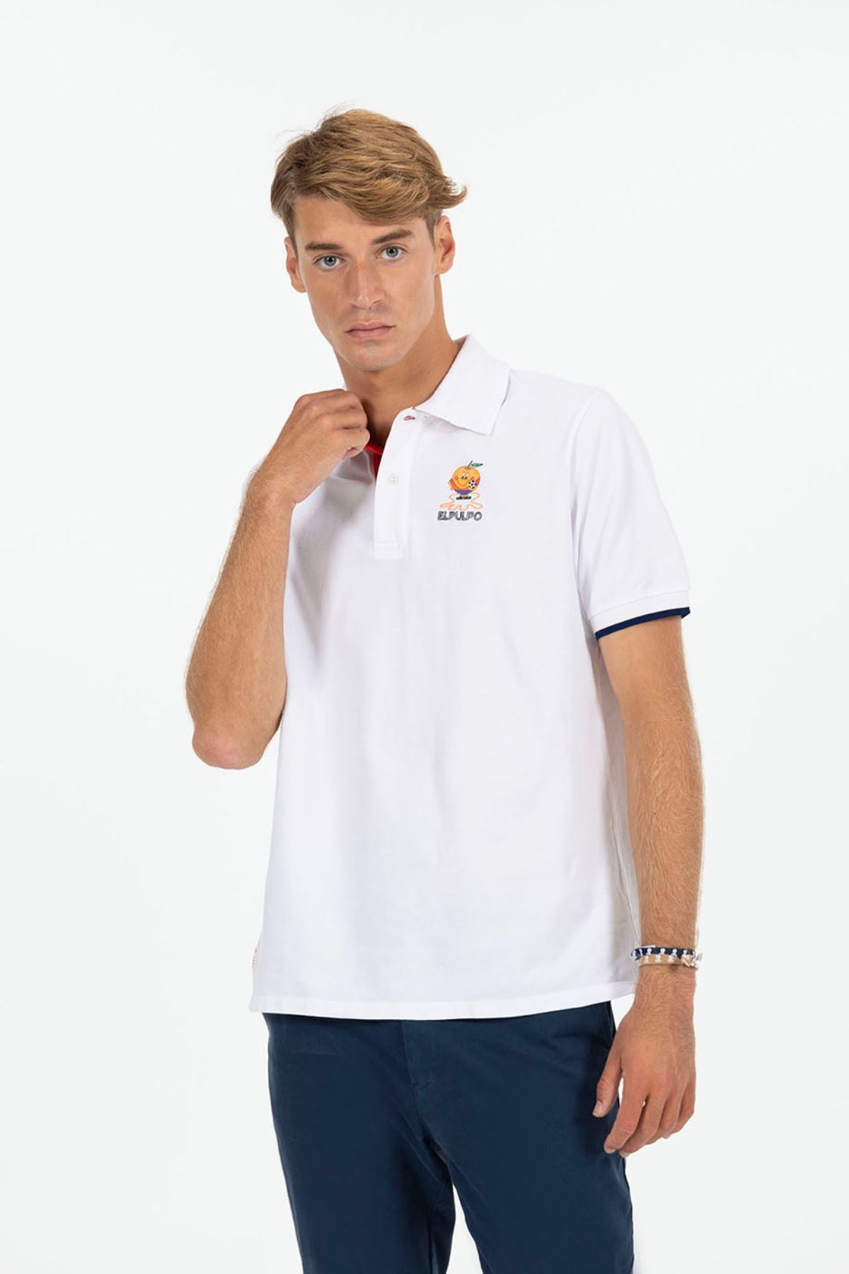POLO ESTAMPADO ELPULPO Y NARANJITO CONTRASTES BLANCO PURO