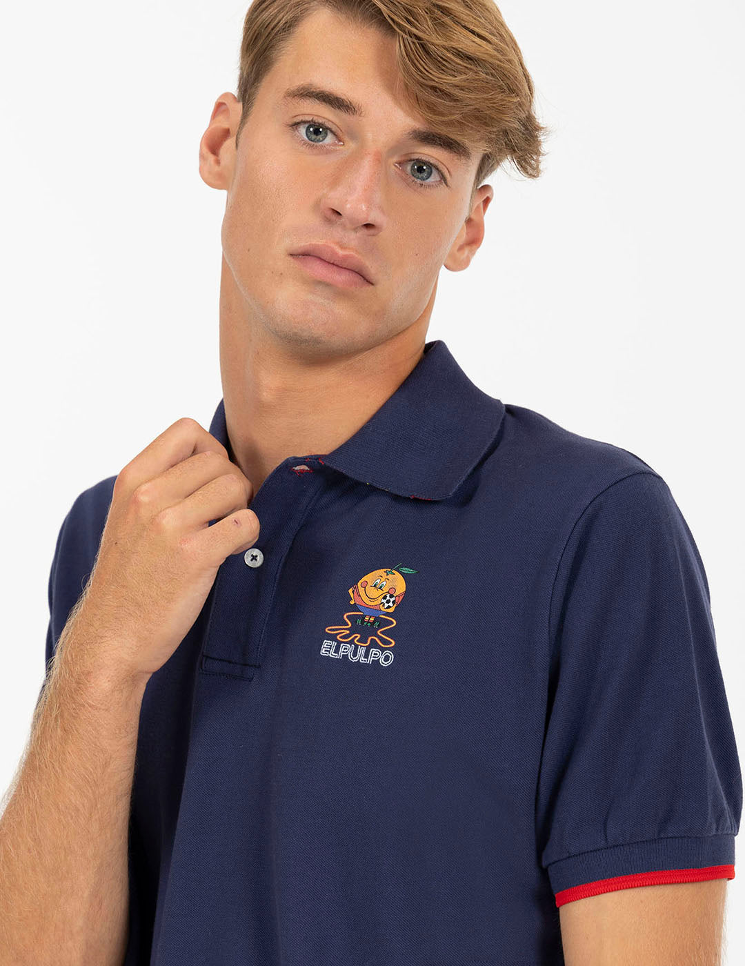OCTOPUS AND LITTLE ORANGE PRINTED POLO WITH NAVY BLUE CONTRASTS