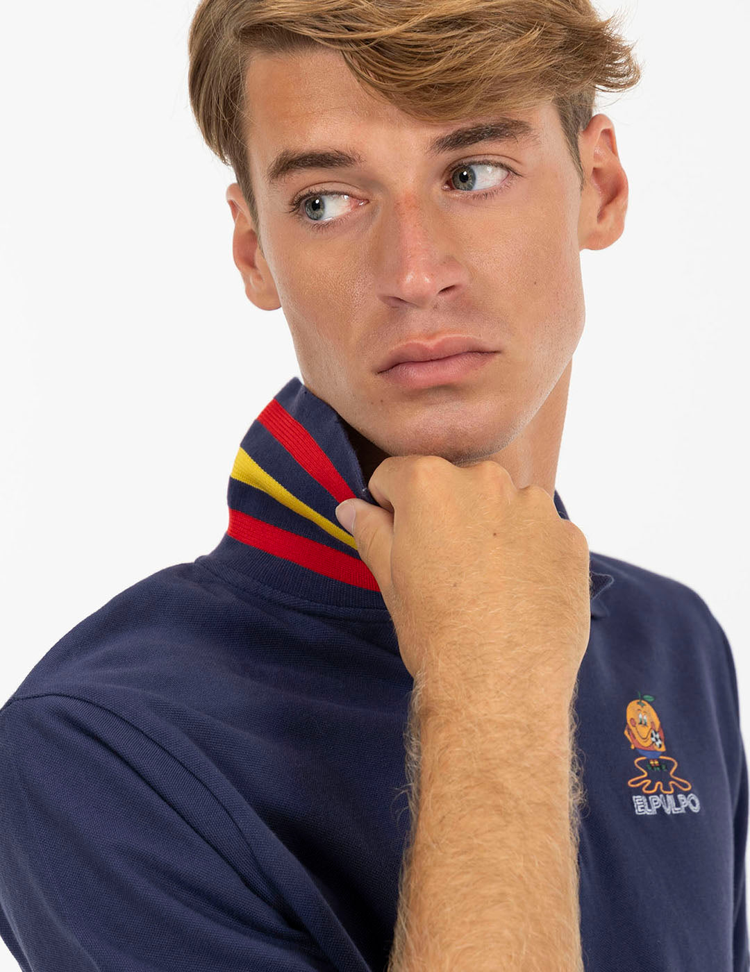 OCTOPUS AND LITTLE ORANGE PRINTED POLO WITH NAVY BLUE CONTRASTS