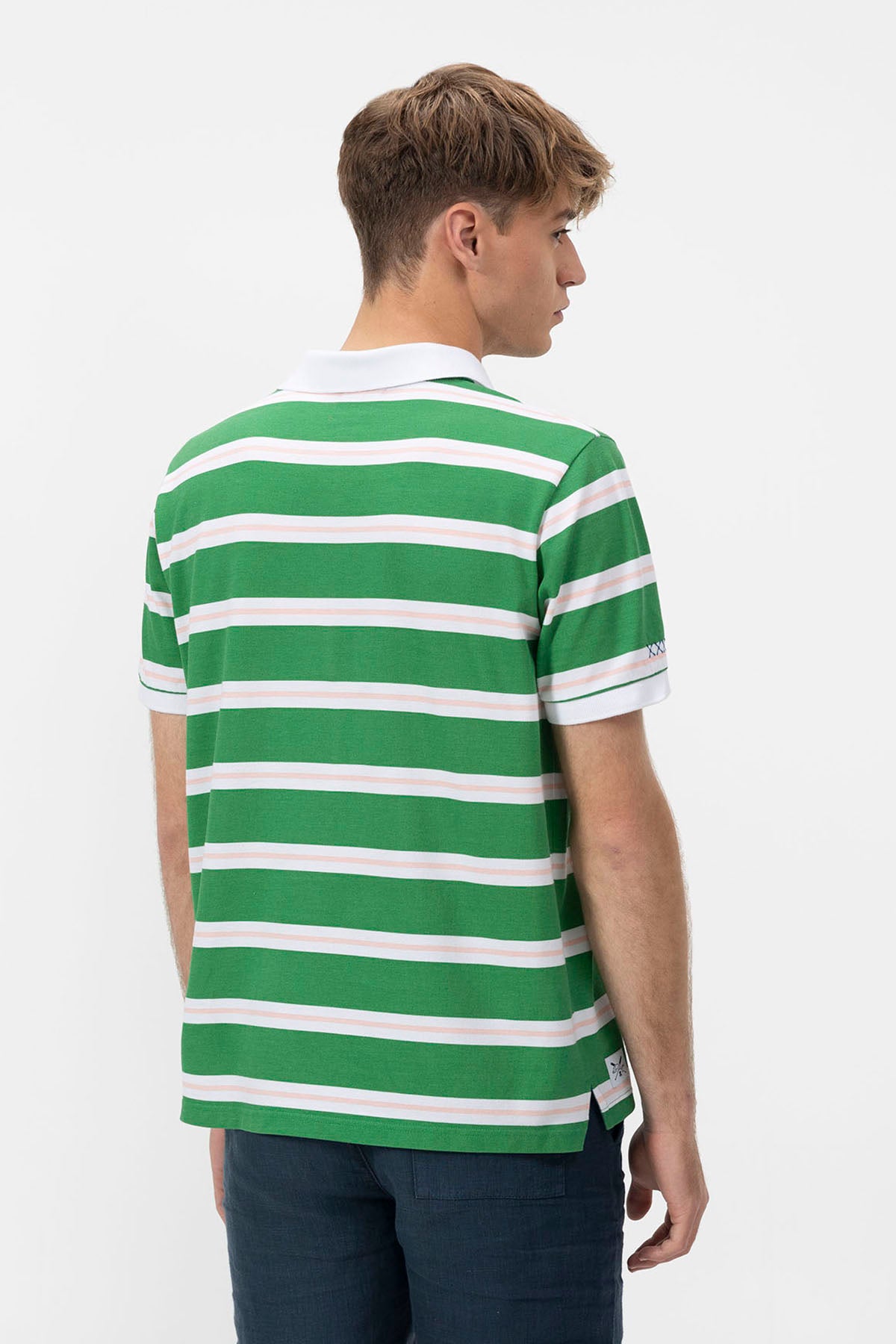 Polo às riscas com remos verdes e polvos bordados