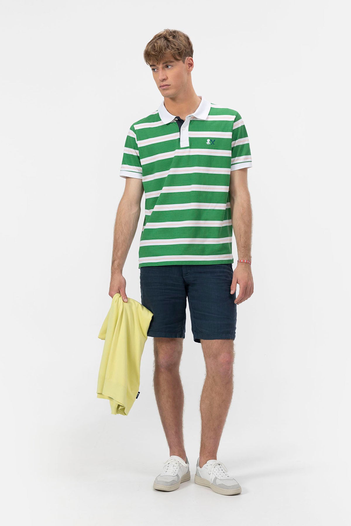 Polo às riscas com remos verdes e polvos bordados