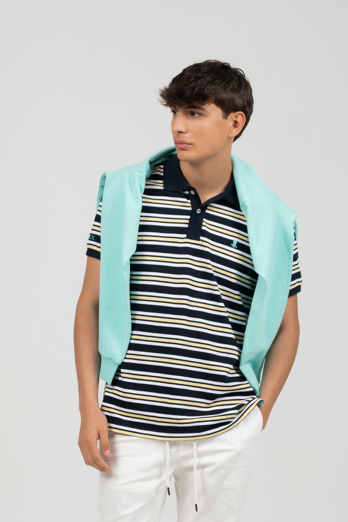 Polo micro rayas contraste azul marino