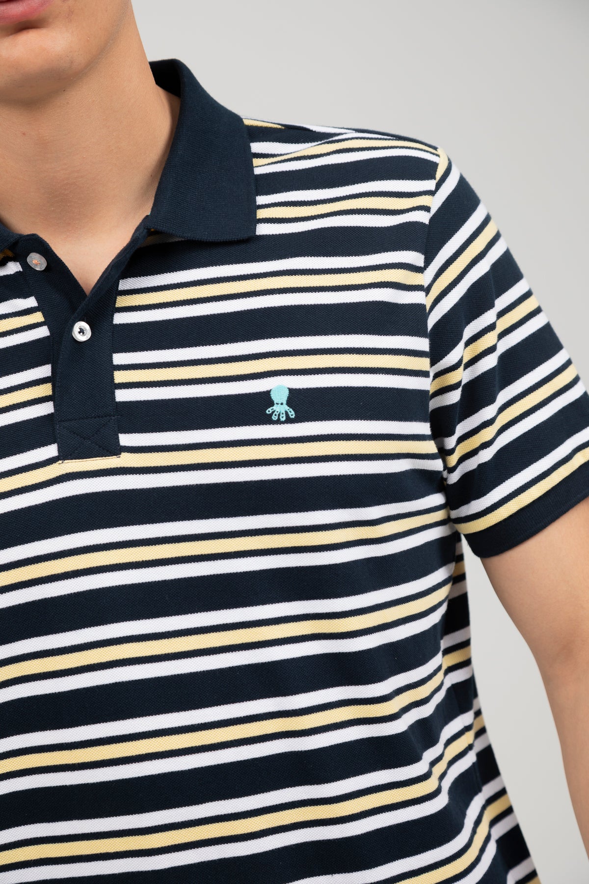 Polo micro rayas contraste azul marino