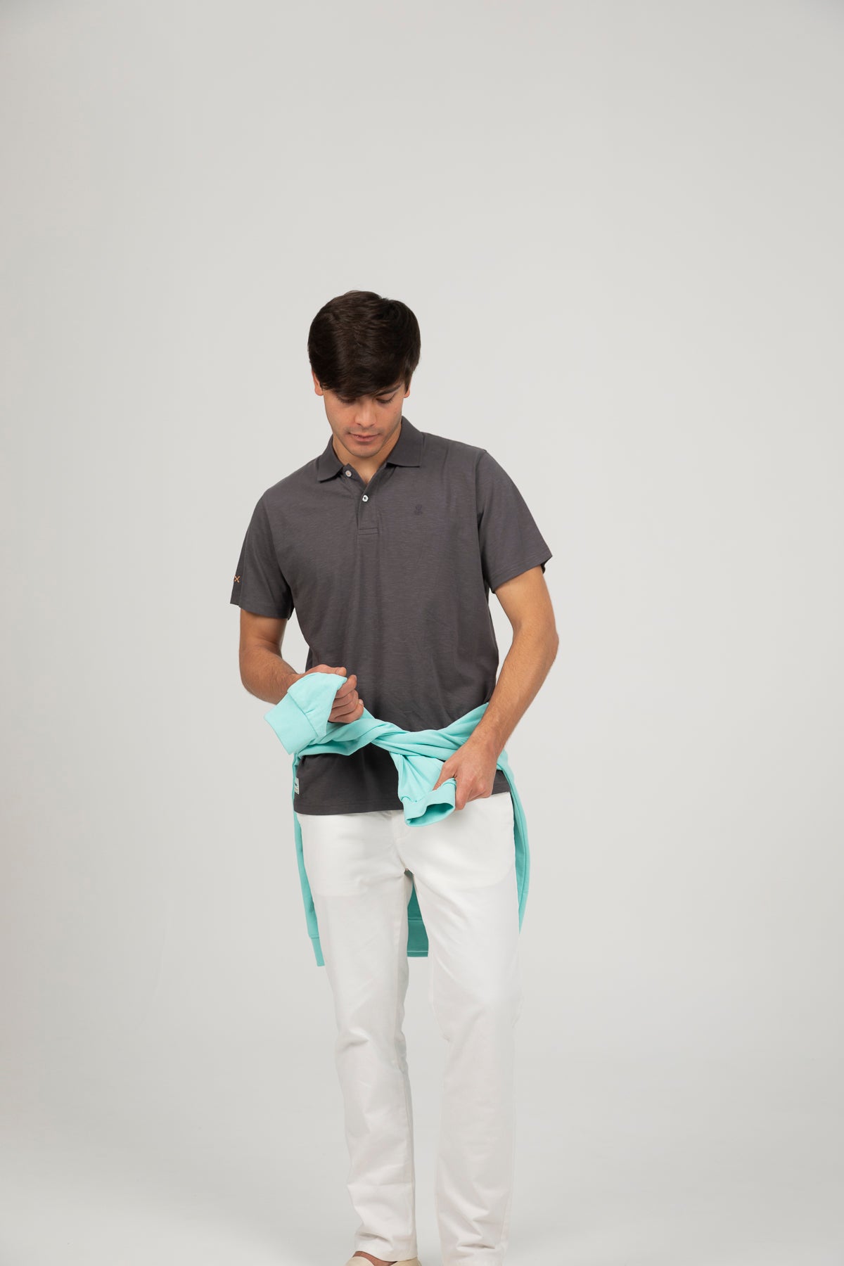 Polo cotton slub logo a tono antracita
