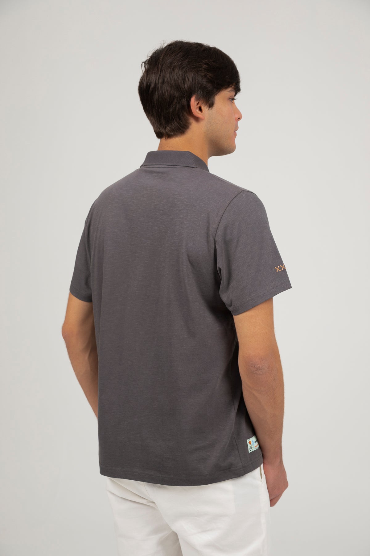 Polo cotton slub logo a tono antracita