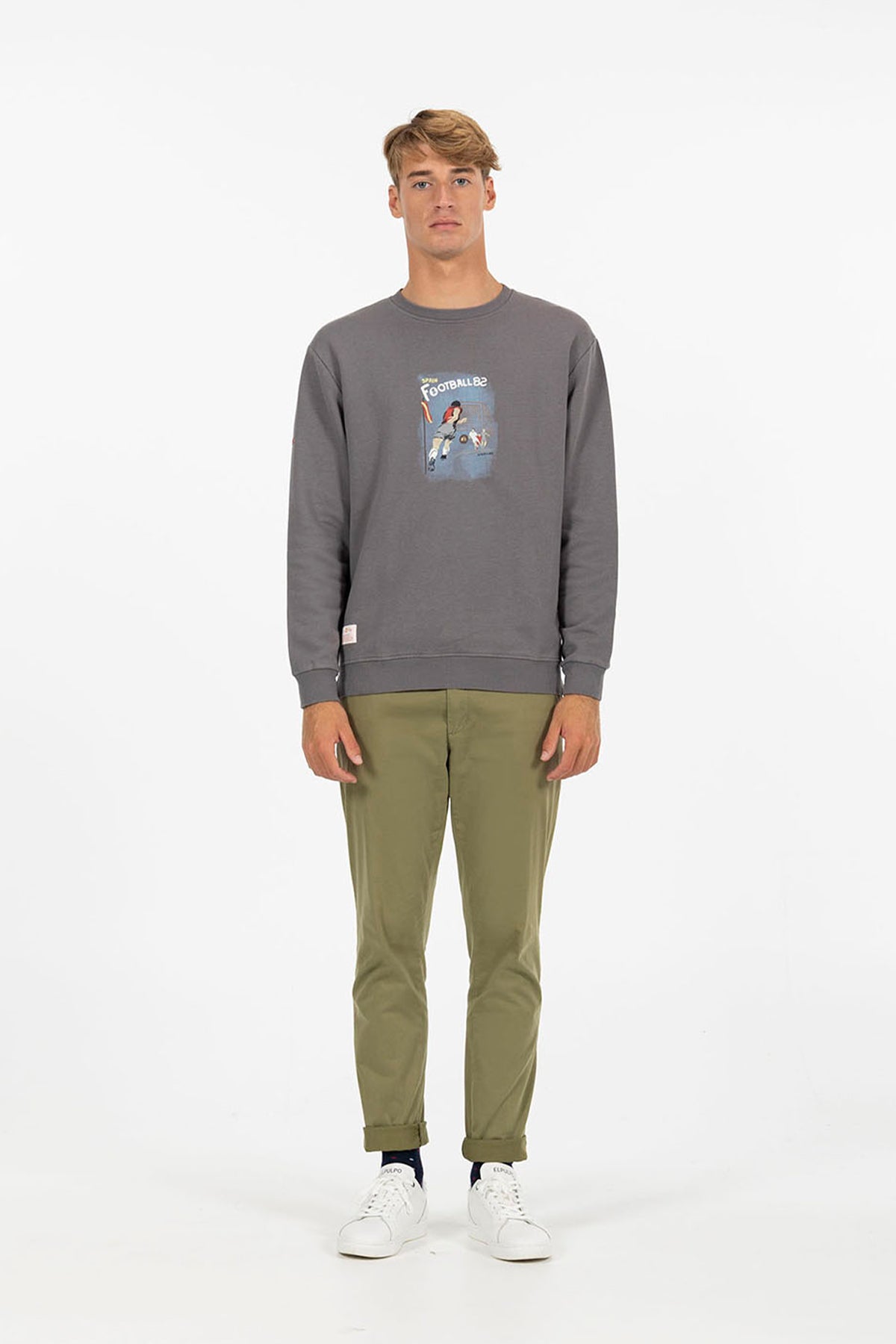 SUDADERA ESTAMPADO DIBUJADO FÚTBOL VINTAGE RFEF CARBÓN