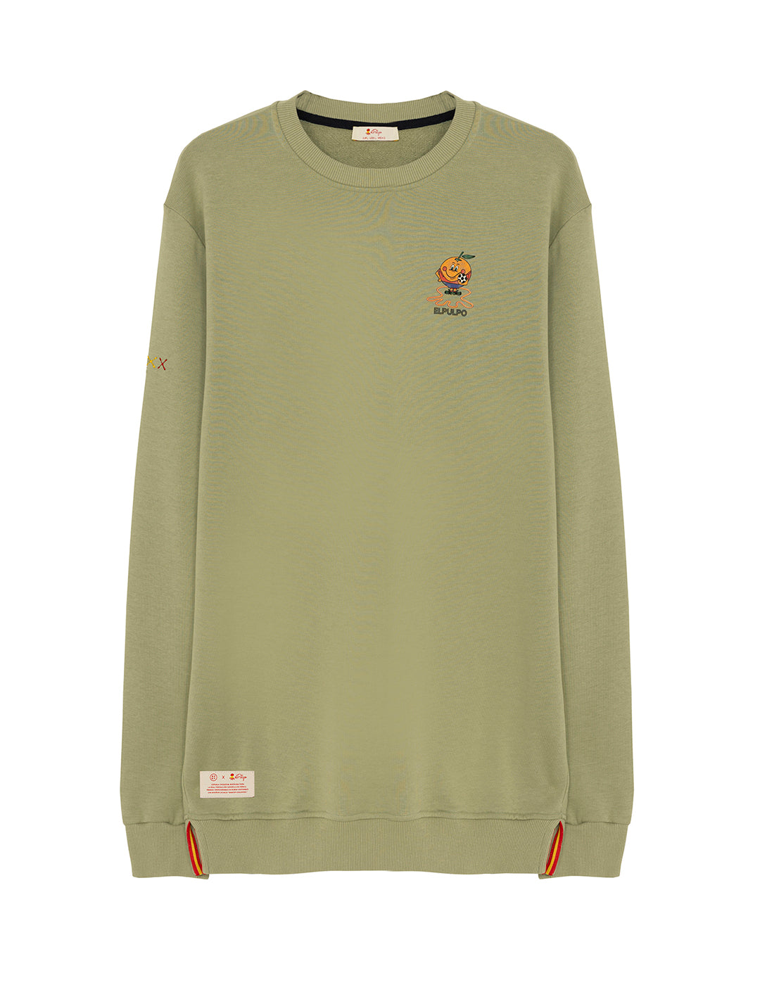 Sweatshirt com estampado de peito laranja e polvo verde sálvia