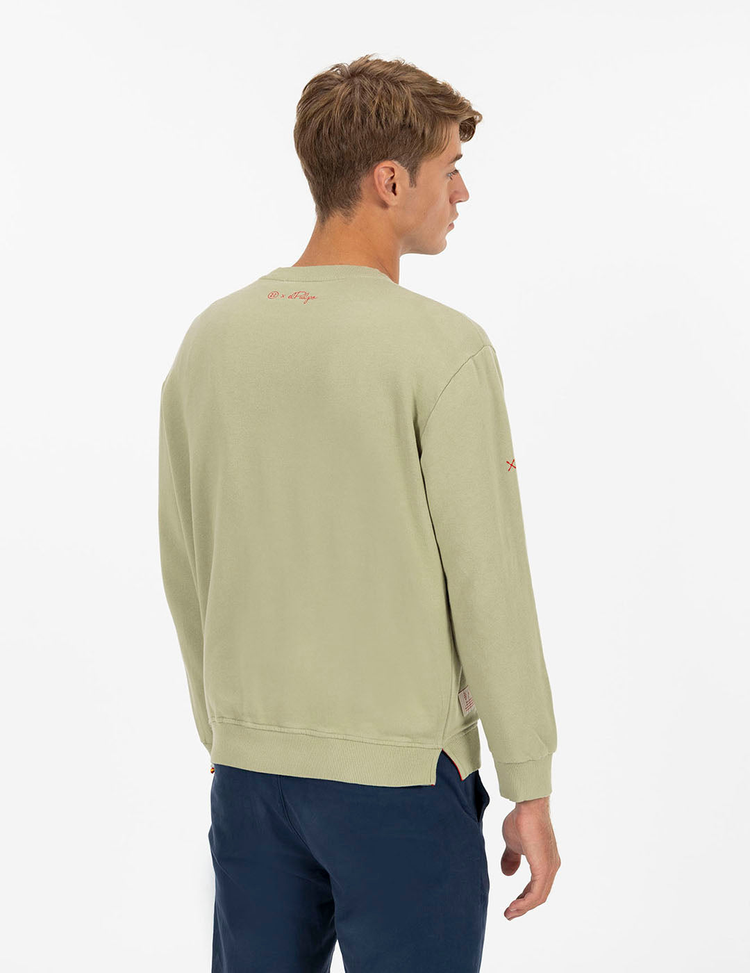 Sweatshirt com estampado de peito laranja e polvo verde sálvia