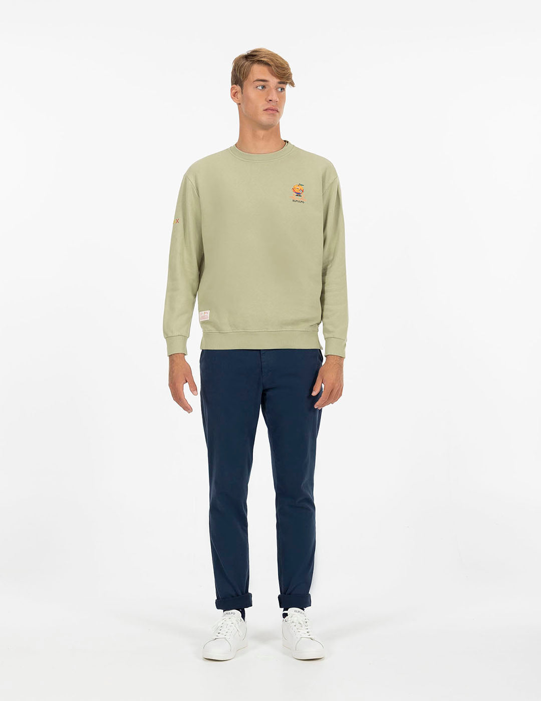 Sweatshirt com estampado de peito laranja e polvo verde sálvia