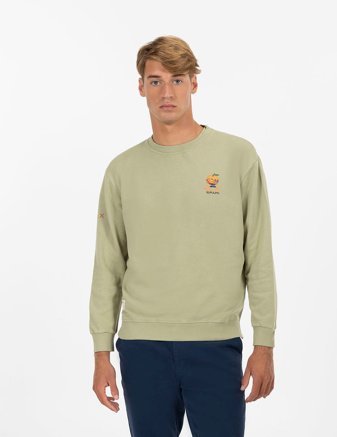 Sweatshirt com estampado de peito laranja e polvo verde sálvia