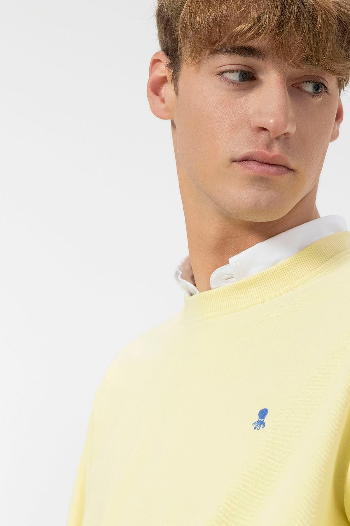 SWEATSHIRT BÁSICO COM BORDADO CONTRASTANTE EM AMARELO LIMÃO