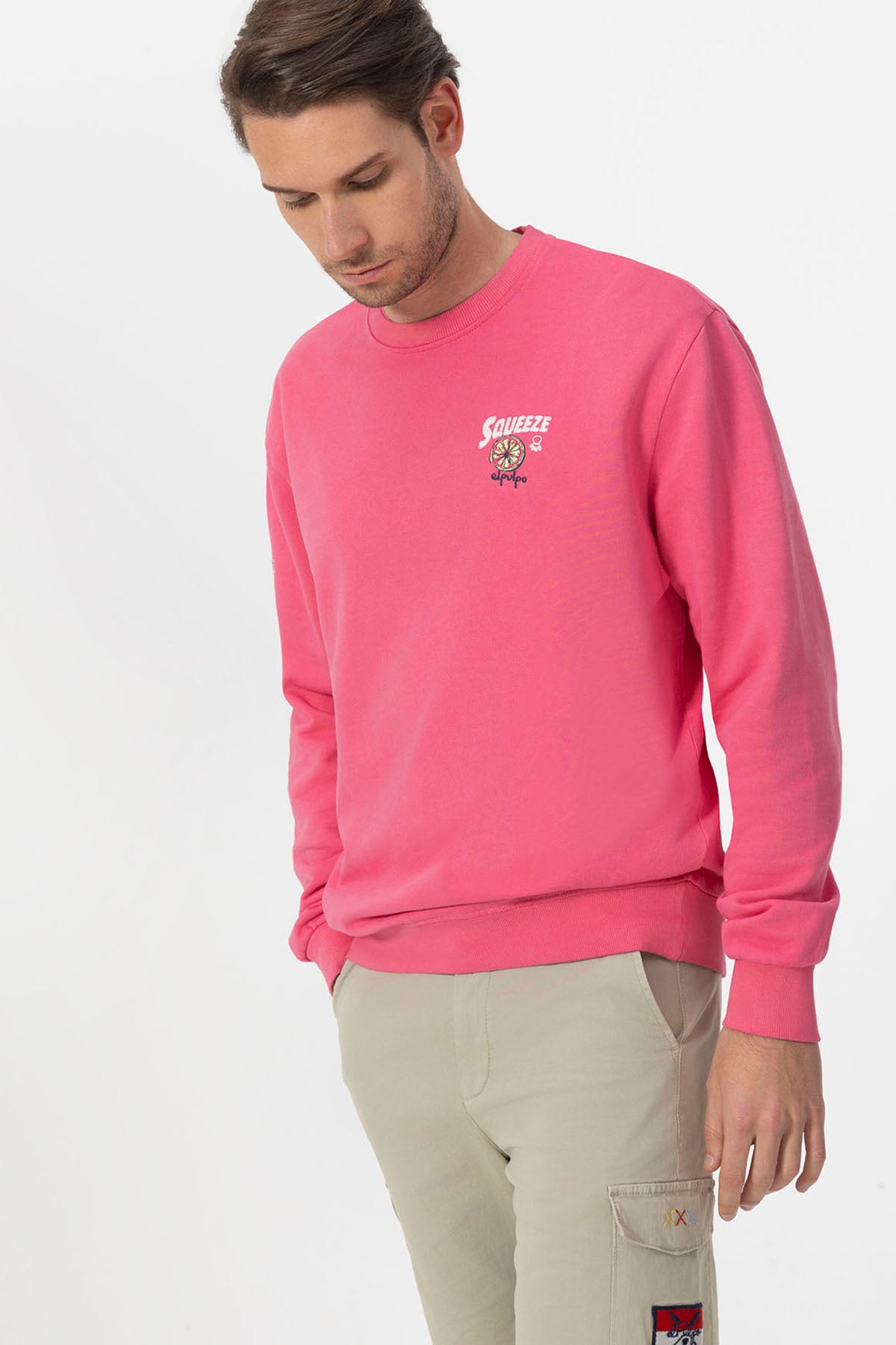 SUDADERA ESTAMPADO SQUEEZE ROSA CHICLE