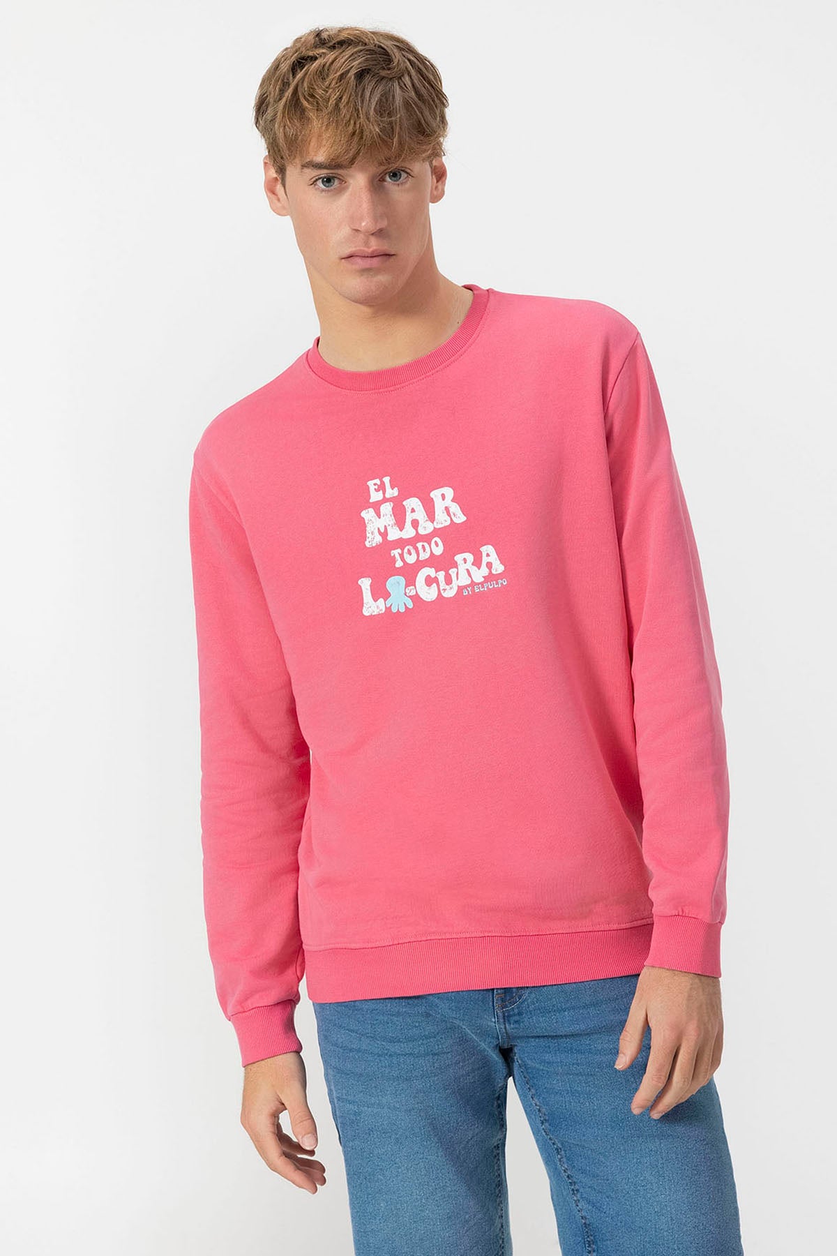 SUDADERA EL MAR TODO LO-CURA DESGASTADO ROSA CHICLE