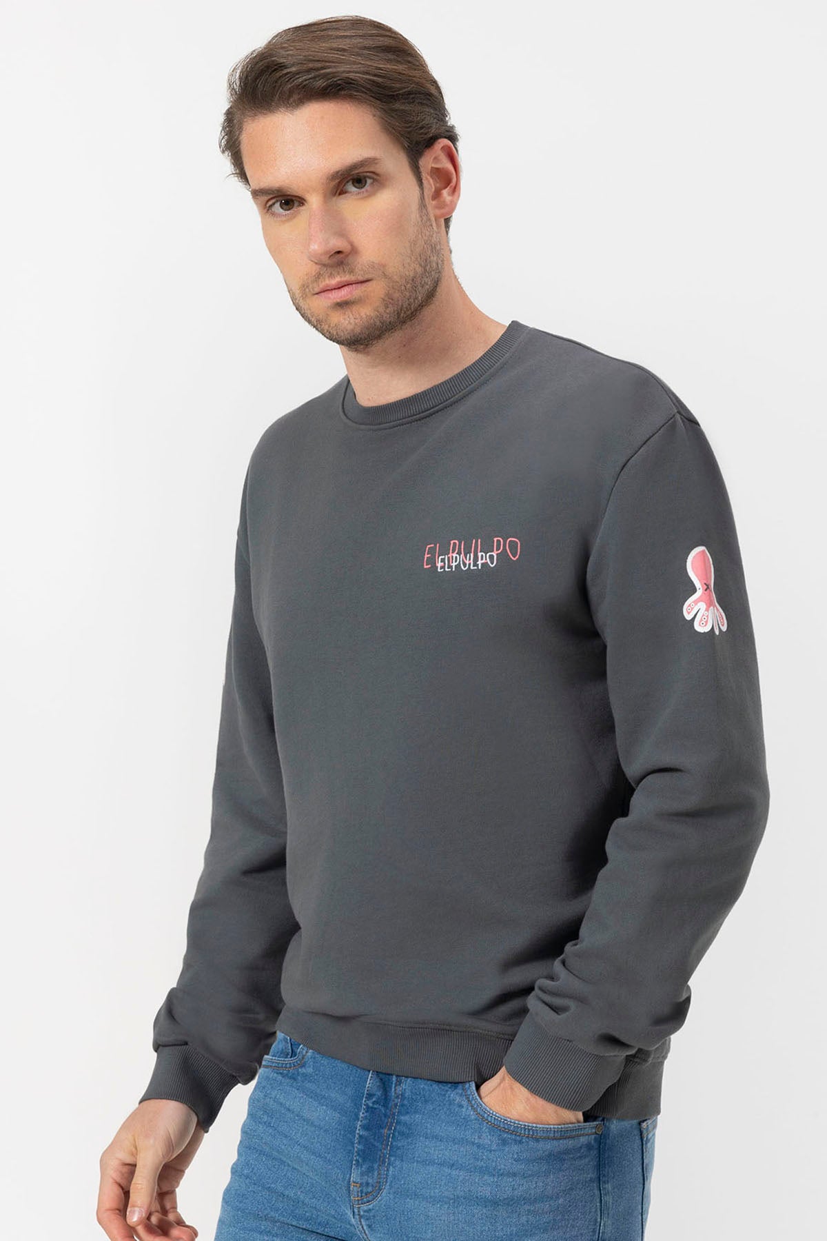 SWEATSHIRT COM LOGOTIPO TRIPLO DESENHADO ANTRACITE