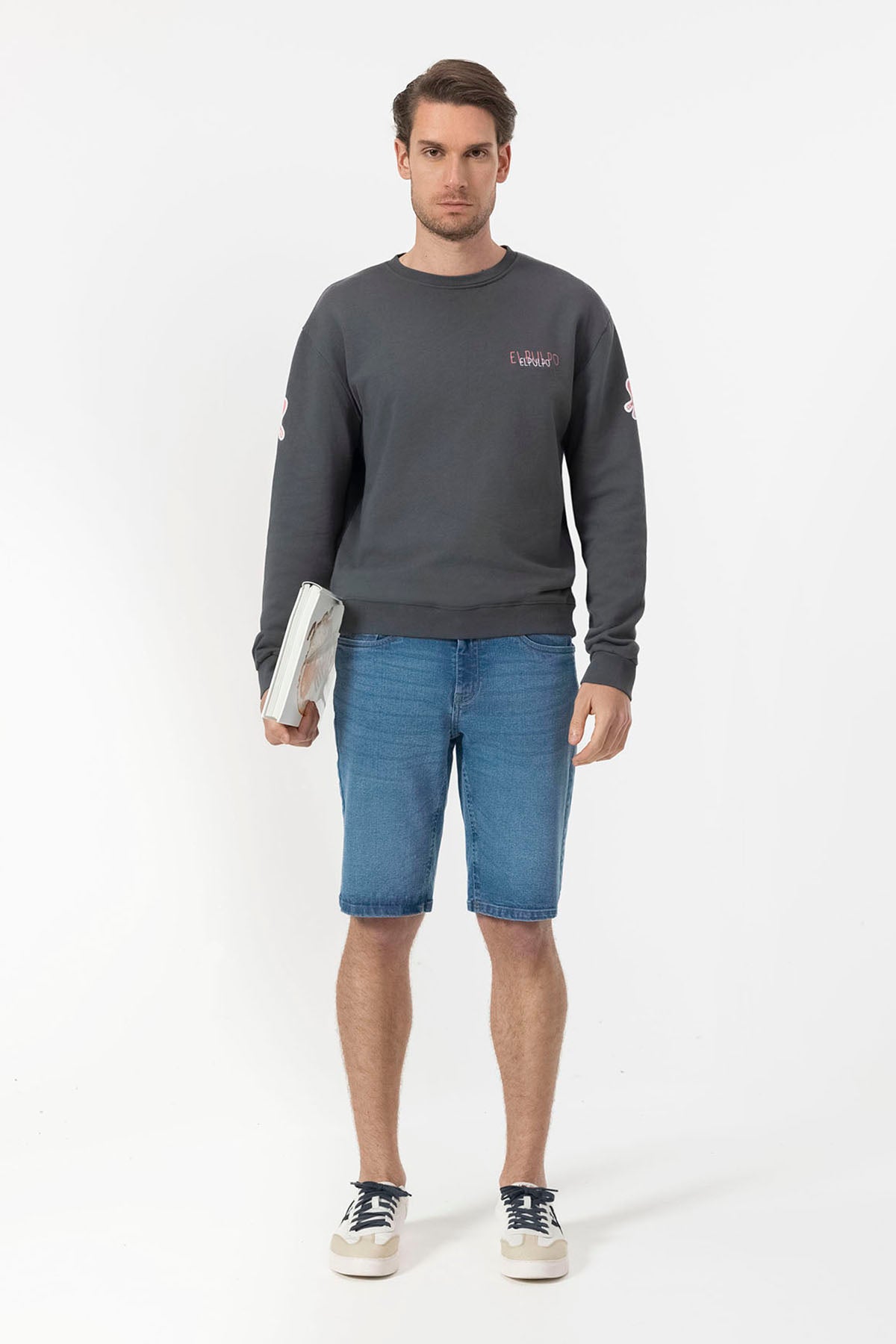SWEATSHIRT COM LOGOTIPO TRIPLO DESENHADO ANTRACITE