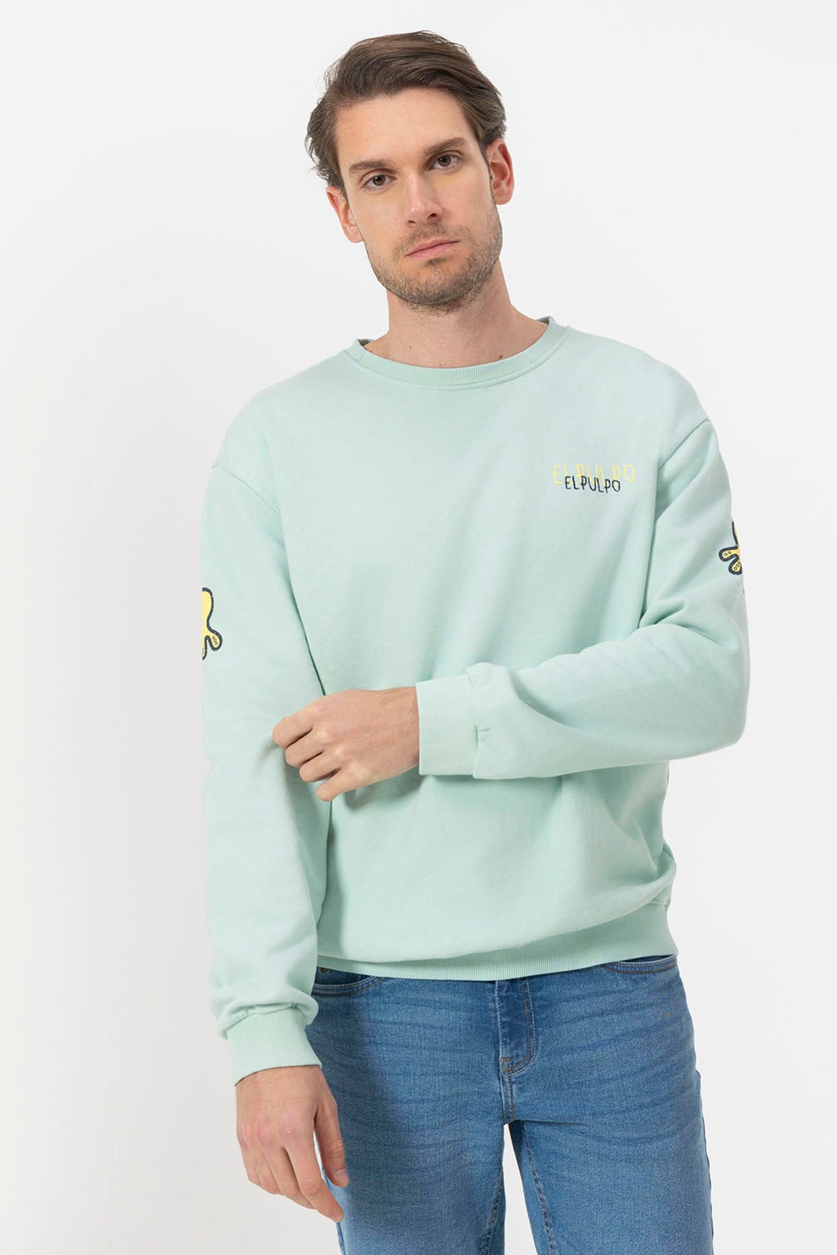 SWEATSHIRT COM LOGOTIPO AZUL TURQUESA COM DESENHO TRIPLO
