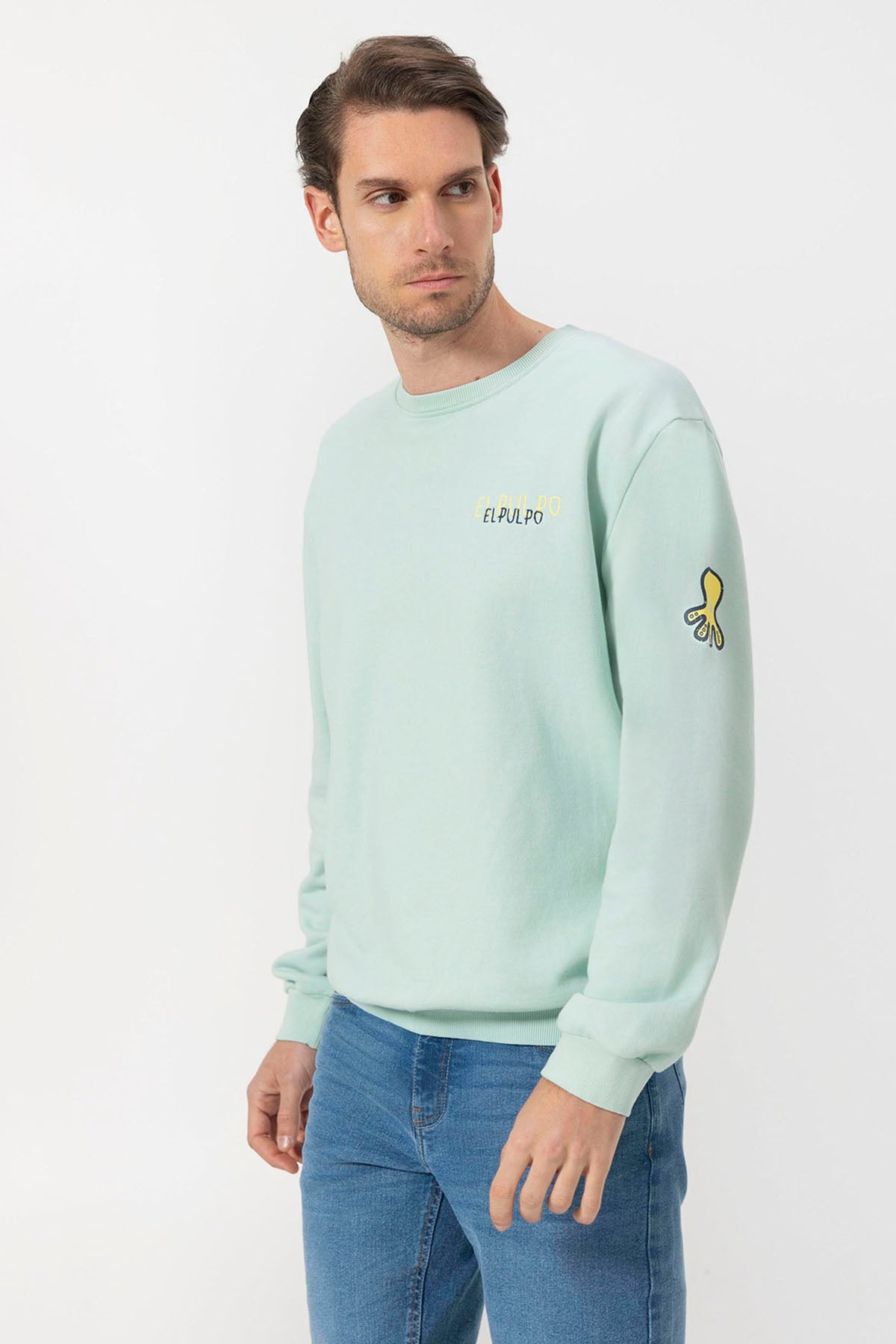 SWEATSHIRT COM LOGOTIPO AZUL TURQUESA COM DESENHO TRIPLO