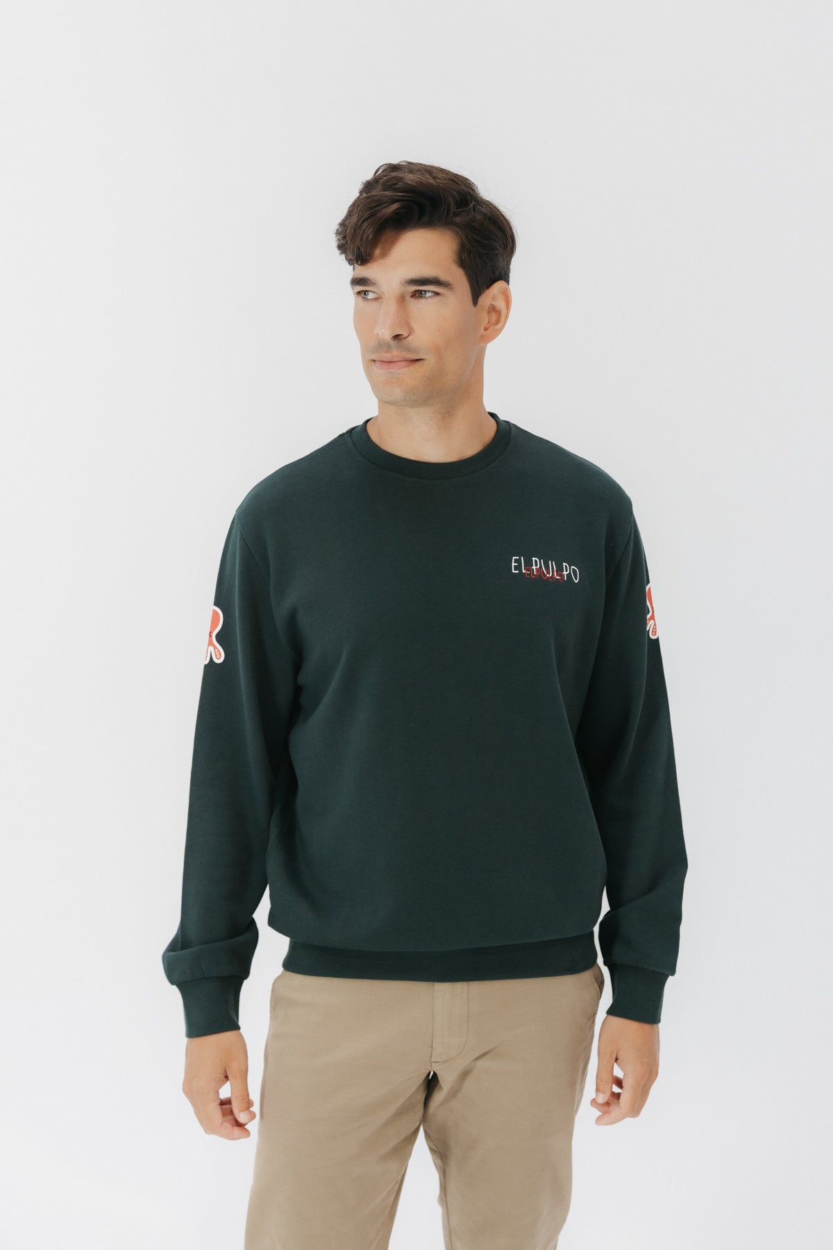 SUDADERA ESTAMPADO TRIPLE LOGO DESGASTADO VERDE BOTELLA