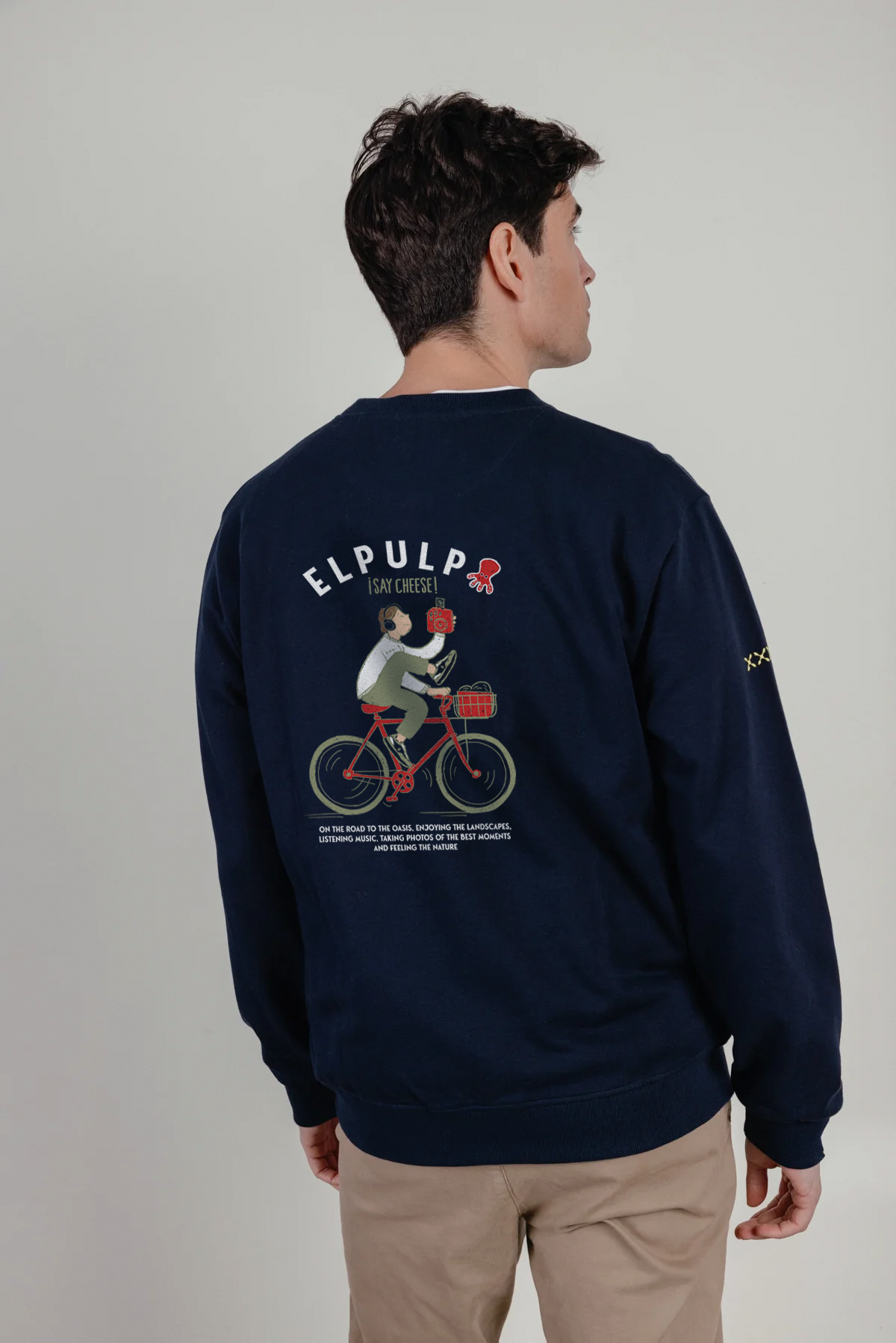 Sudadera estampado say cheese azul marino