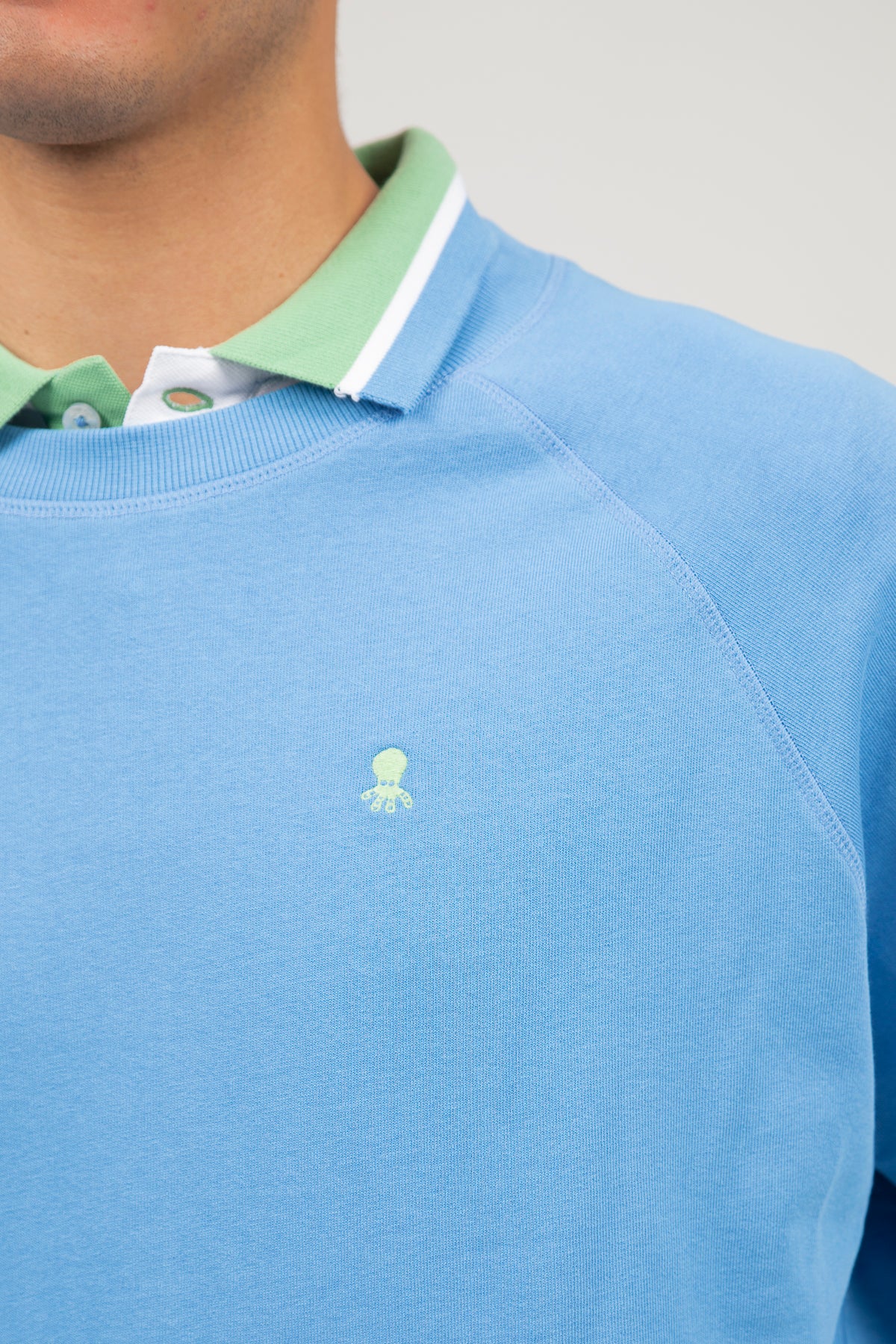 Sudadera manga ranglan bordado contraste azul lavanda