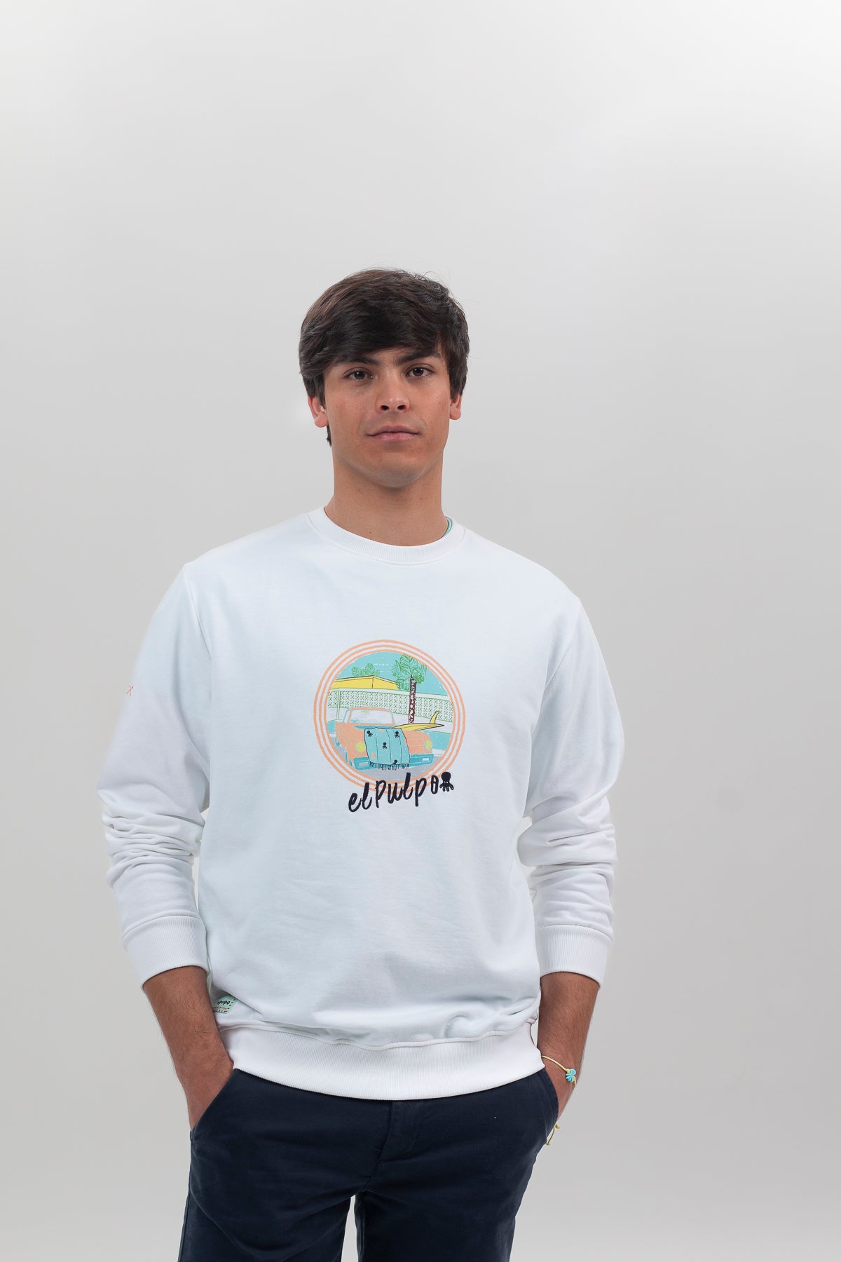 Sudadera estampado surf day blanco puro