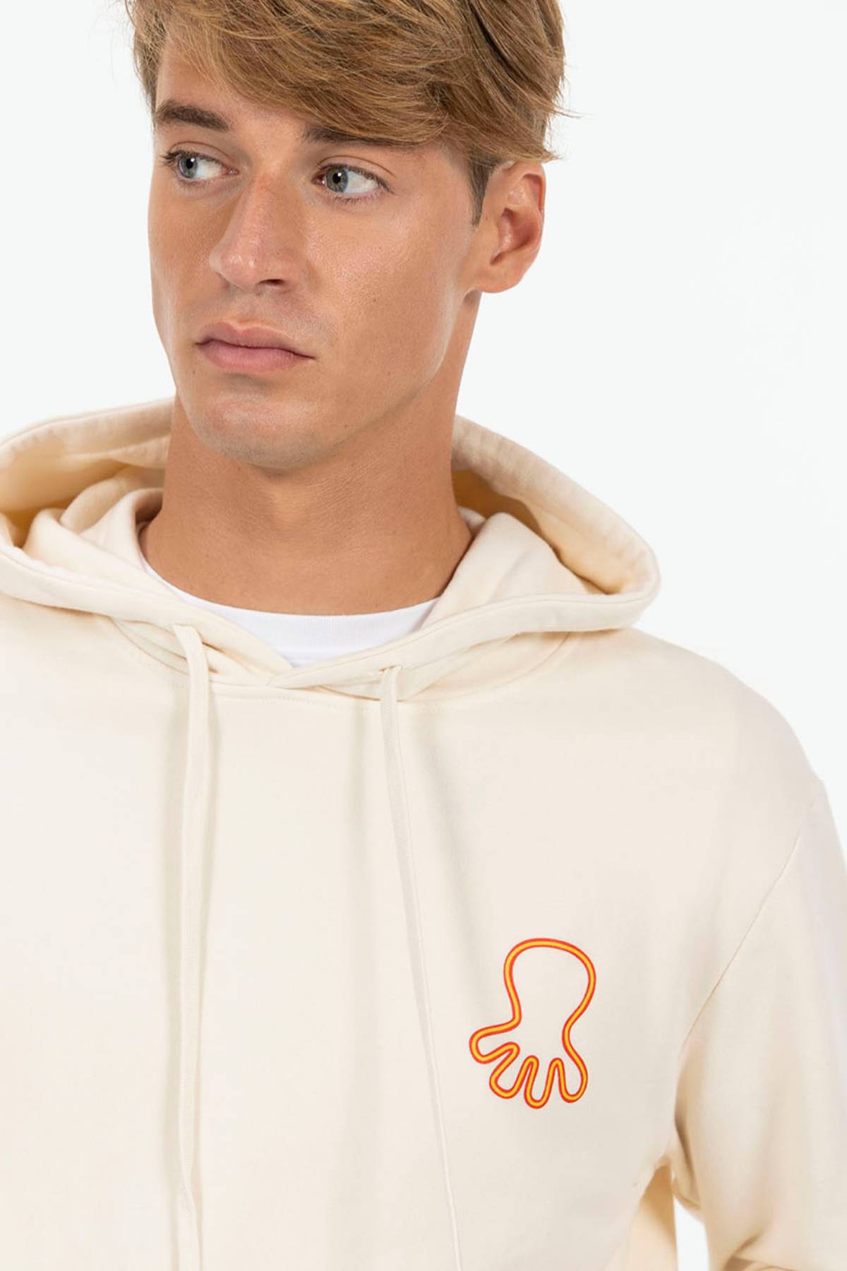 SUDADERA CAPUCHA ESTAMPADO TRIPLE LOGO NARANJITO BLANCO ROTO