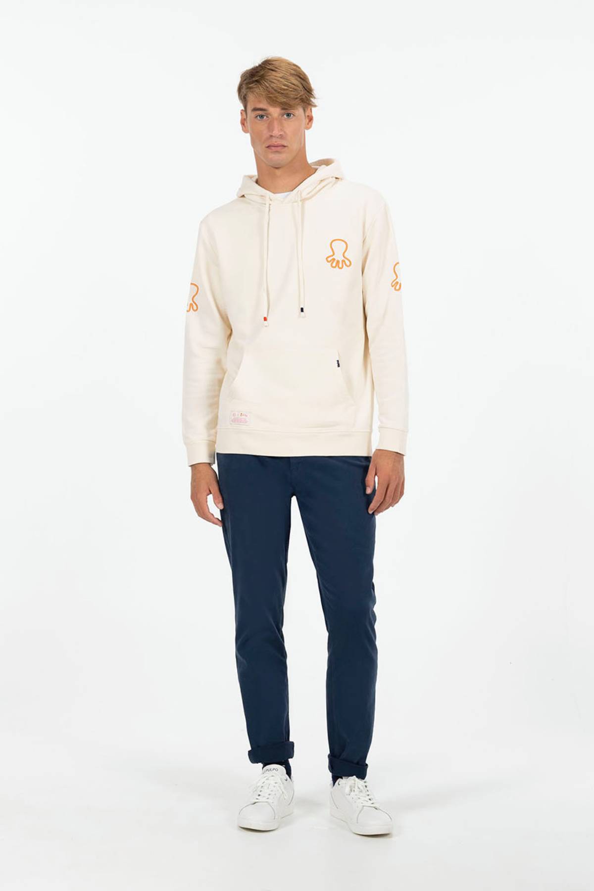 SUDADERA CAPUCHA ESTAMPADO TRIPLE LOGO NARANJITO BLANCO ROTO