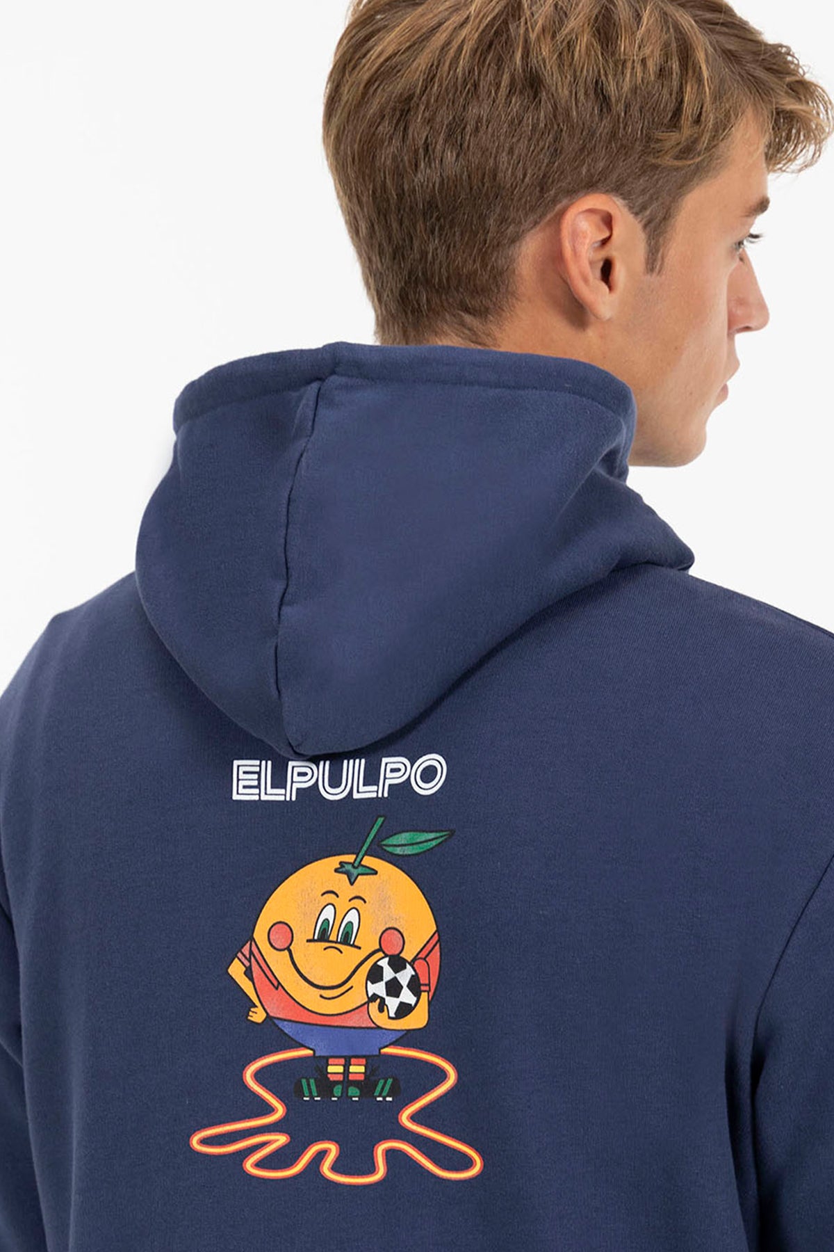 DELAVÉ NAVY BLUE ORANGE TRIPLE LOGO PRINT HOODIE