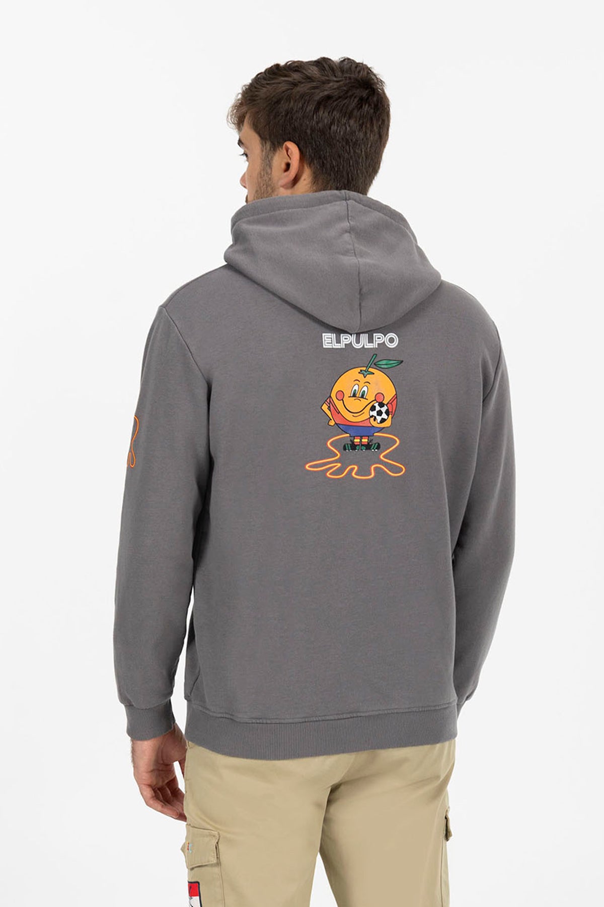 TRIPLE LOGO PRINT HOODIE IN CHARCOAL ORANGE