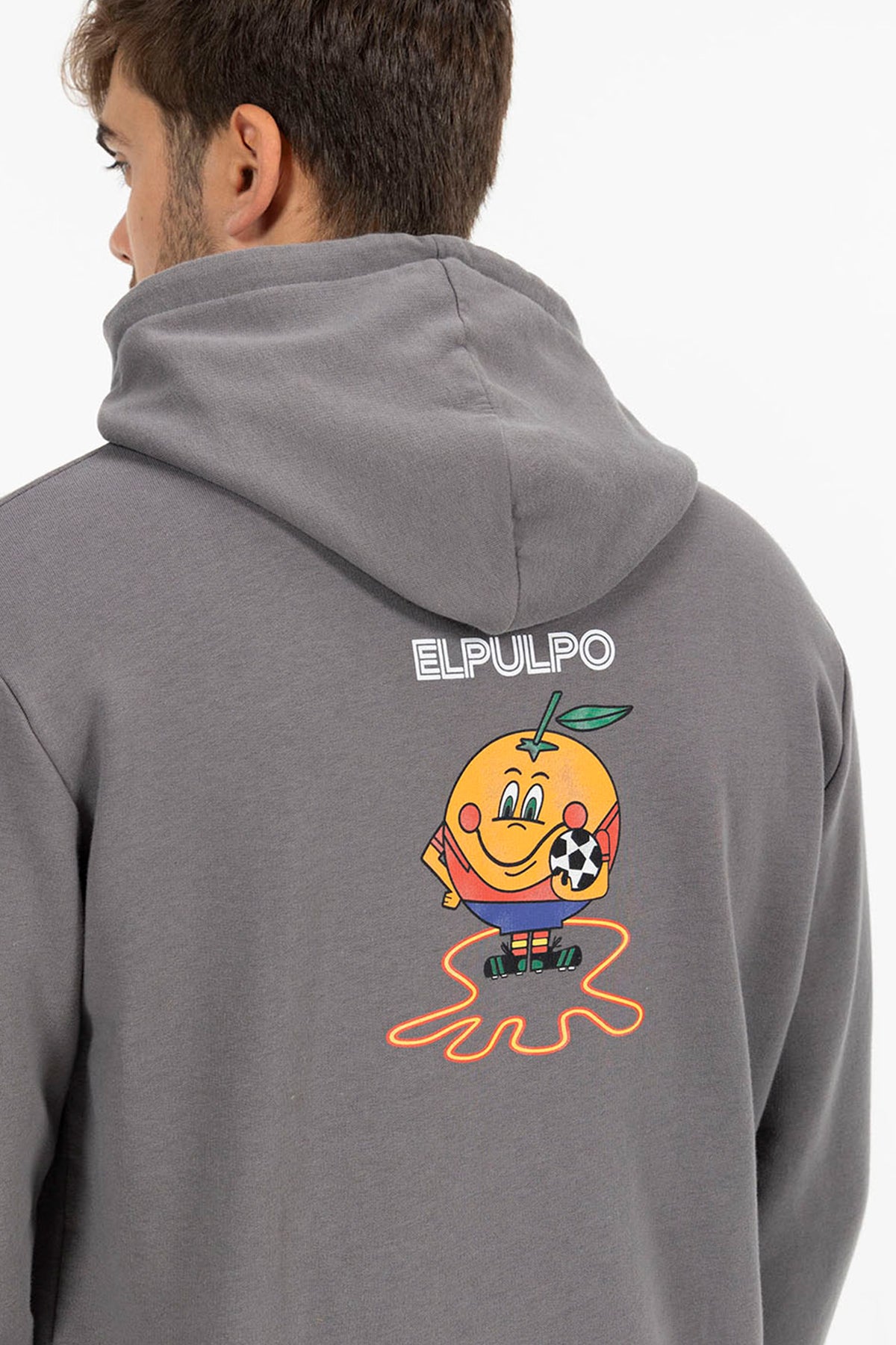 TRIPLE LOGO PRINT HOODIE IN CHARCOAL ORANGE