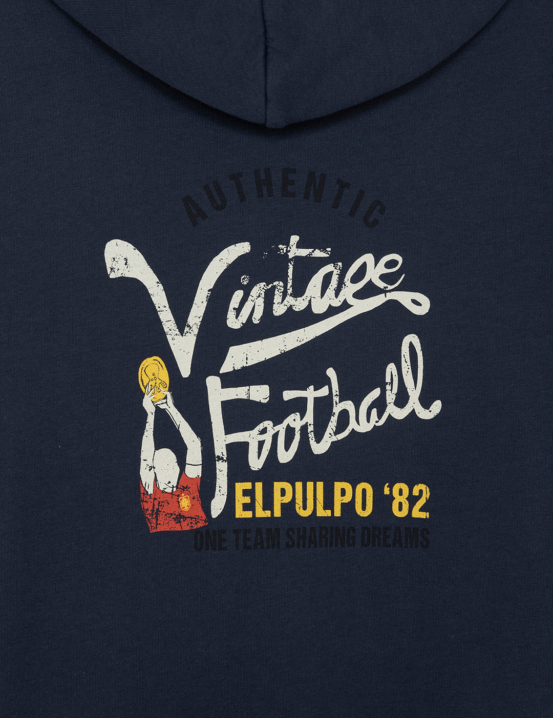 DELAVÉ NAVY BLUE VINTAGE FOOTBALL PRINT HOODIE