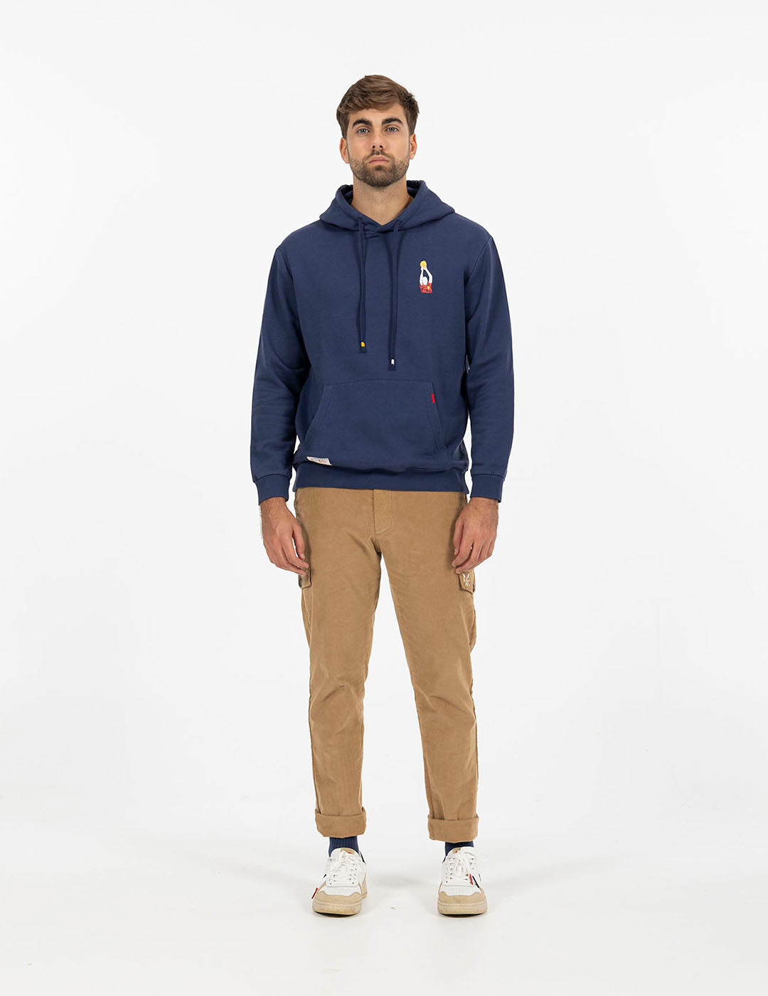 DELAVÉ NAVY BLUE VINTAGE FOOTBALL PRINT HOODIE