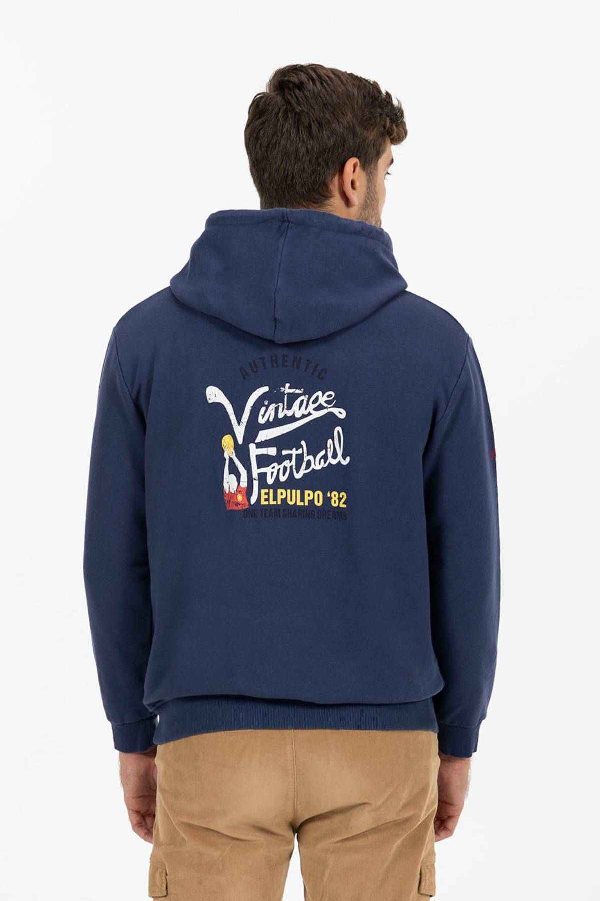 SUDADERA CAPUCHA ESTAMPADO VINTAGE FOOTBALL AZUL MARINO DELAVÉ