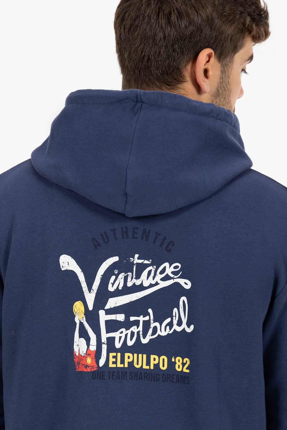 SUDADERA CAPUCHA ESTAMPADO VINTAGE FOOTBALL AZUL MARINO DELAVÉ