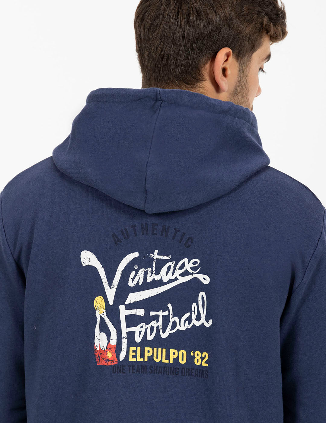 DELAVÉ NAVY BLUE VINTAGE FOOTBALL PRINT HOODIE