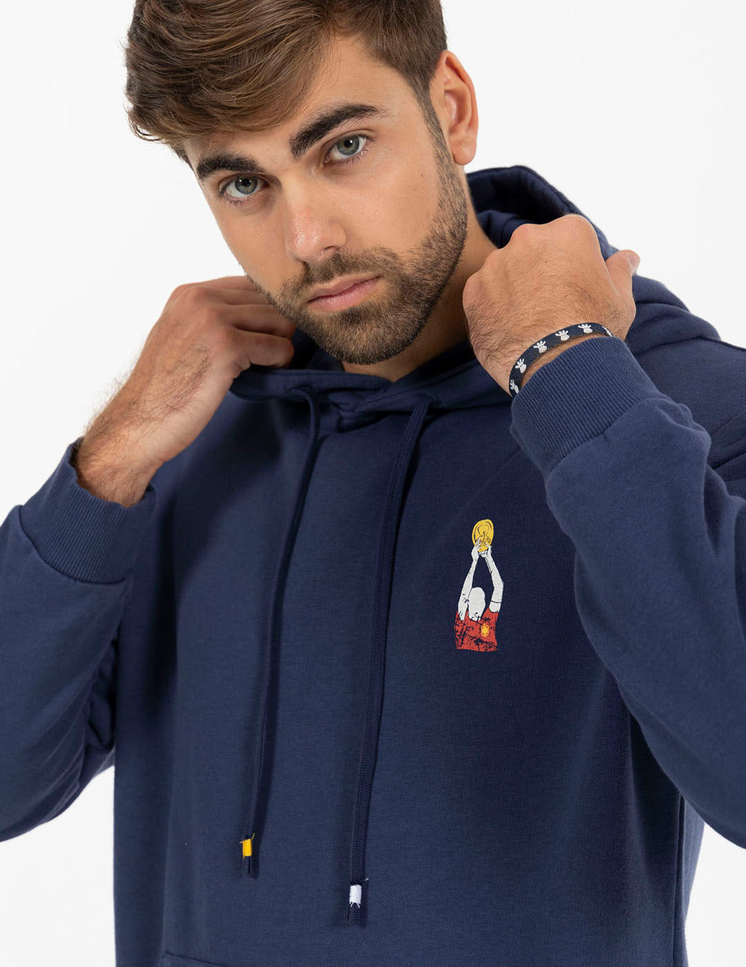 DELAVÉ NAVY BLUE VINTAGE FOOTBALL PRINT HOODIE