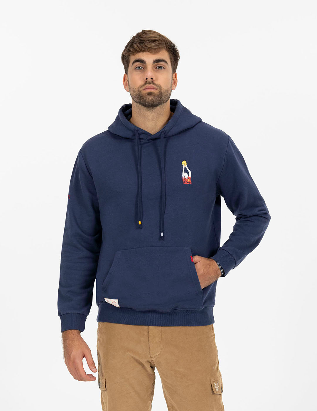 DELAVÉ NAVY BLUE VINTAGE FOOTBALL PRINT HOODIE
